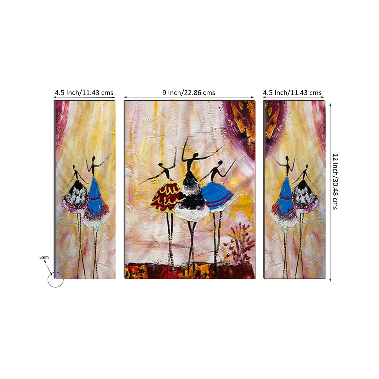 6MM MDF Set of 3 Dancing Tribal Women Satin Matt Texture UV Art Painting 2