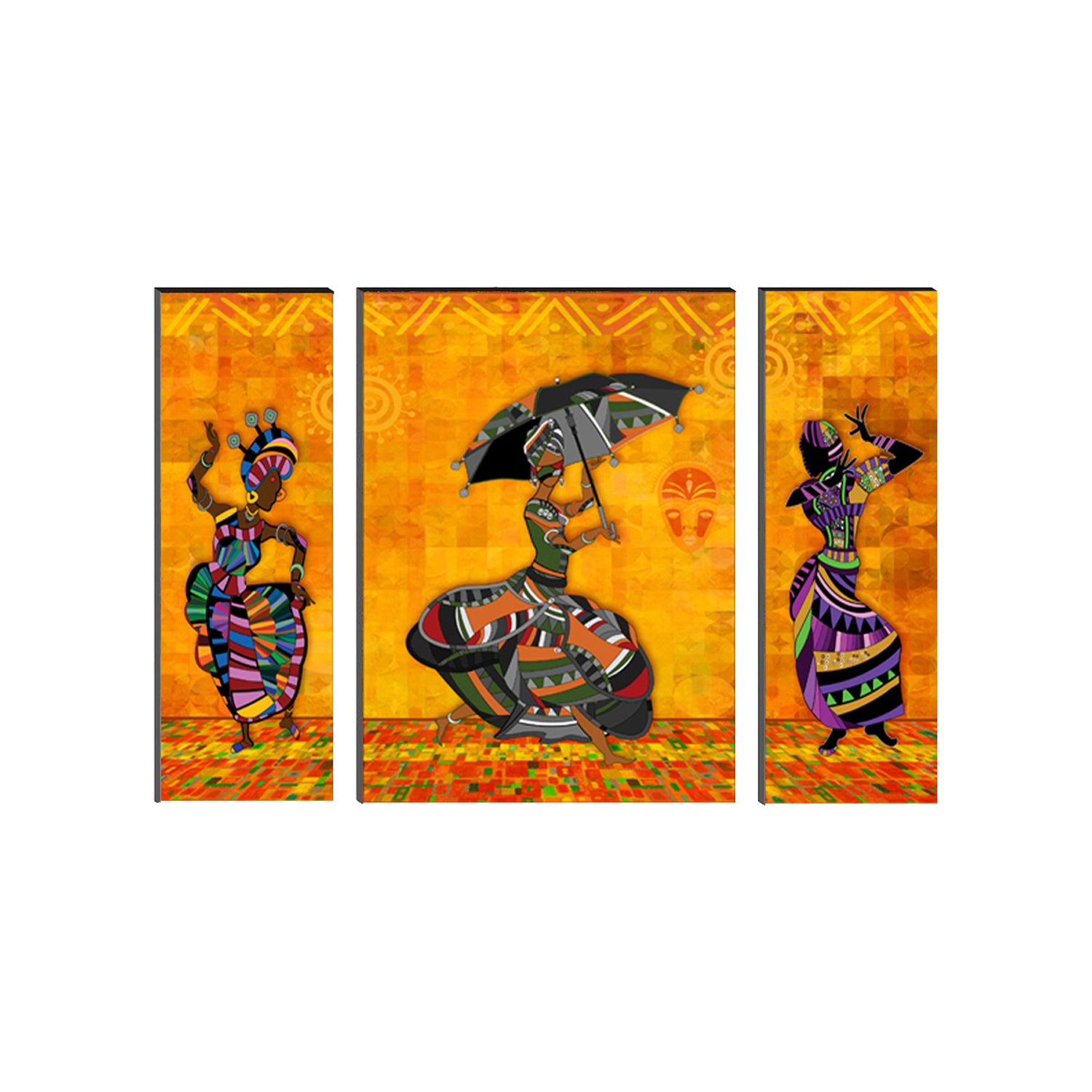 6MM MDF Set of 3 Dancing Tribal Women Satin Matt Texture UV Art Painting