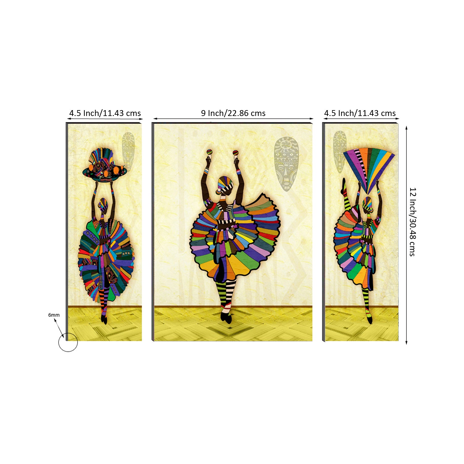 6MM MDF Set of 3 Dancing Tribal Women Satin Matt Texture UV Art Painting 2