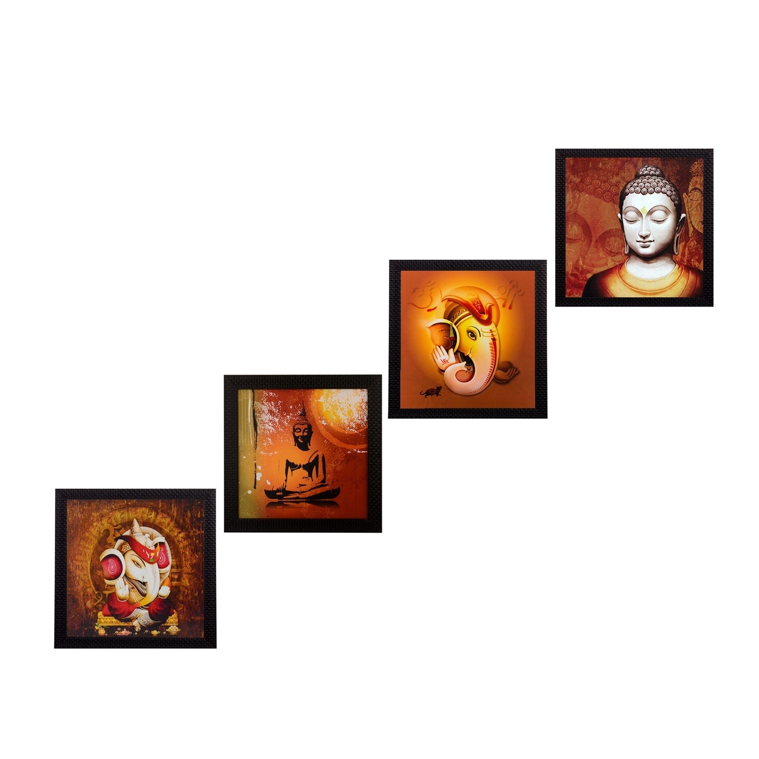 Set Of 4 Ganesha and Buddha Satin Matt Texture UV Art Painting