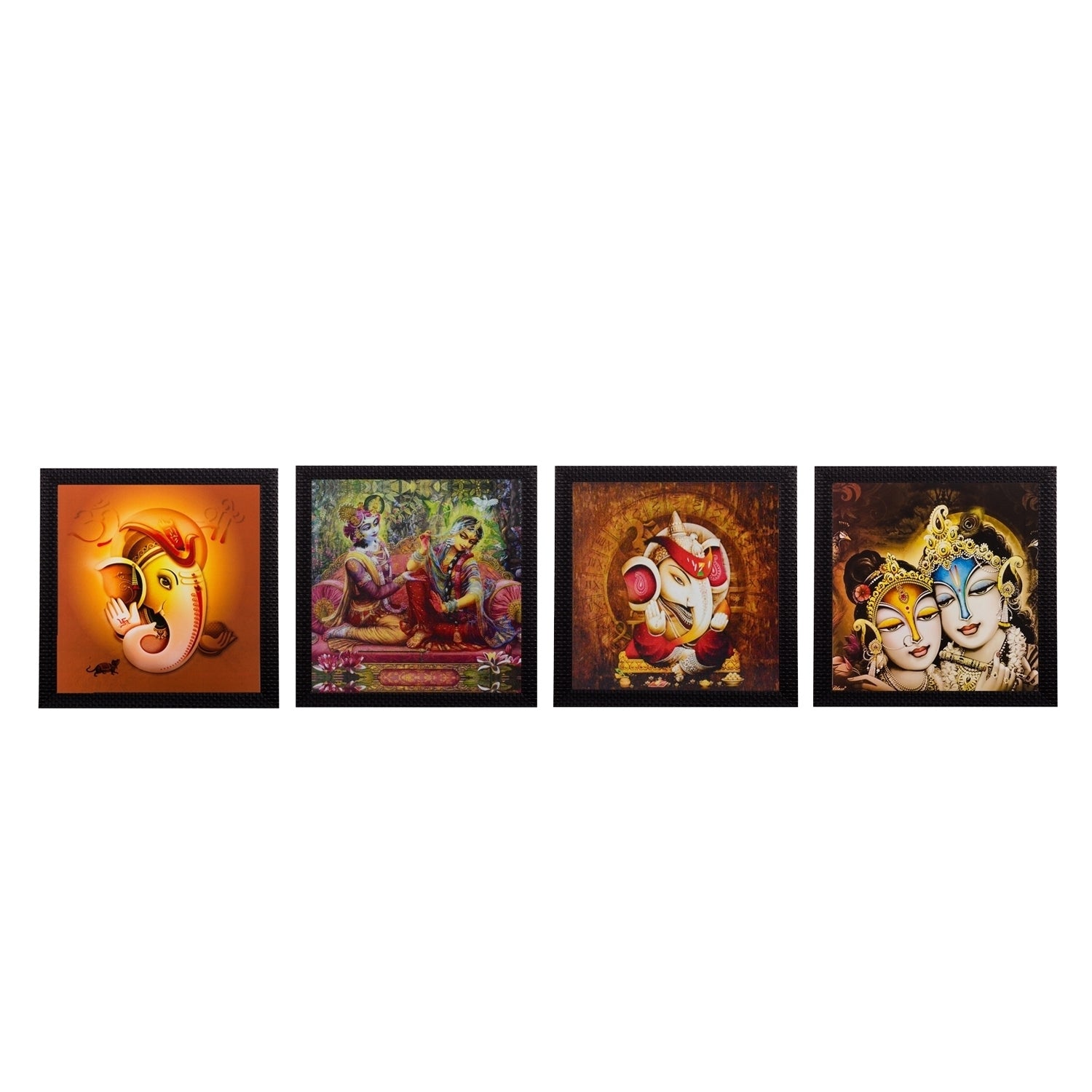 Set Of 4 Radha Krishna and Ganesha Satin Matt Texture UV Art Painting