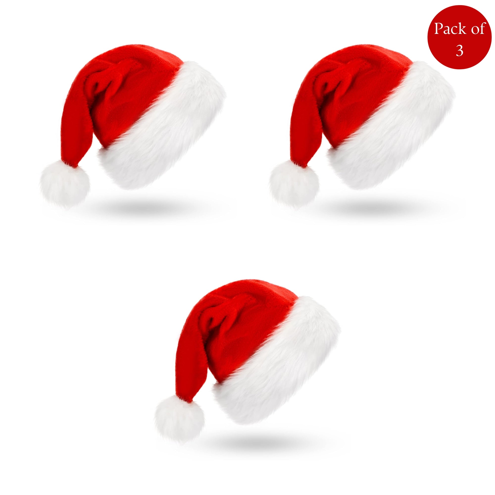 eCraftIndia Red and White Velvet Classic Fur Merry Christmas Hats, Santa Claus Caps for kids and Adults - XMAS Caps, Santa Hats for Christmas, New Year, Festive Holiday Party Celebration (Set of 3) 1