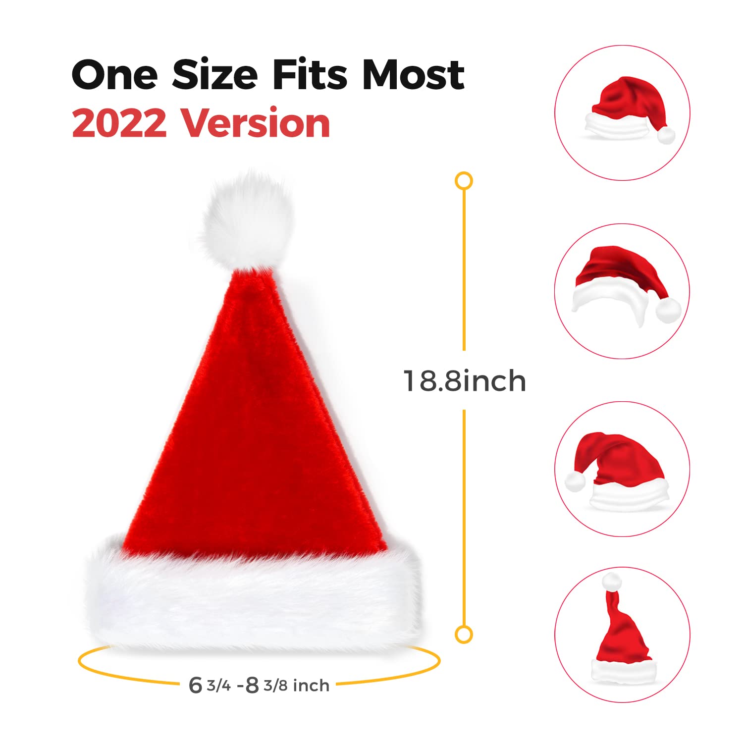 eCraftIndia Red and White Velvet Classic Fur Merry Christmas Hats, Santa Claus Caps for kids and Adults - XMAS Caps, Santa Hats for Christmas, New Year, Festive Holiday Party Celebration (Set of 3) 7