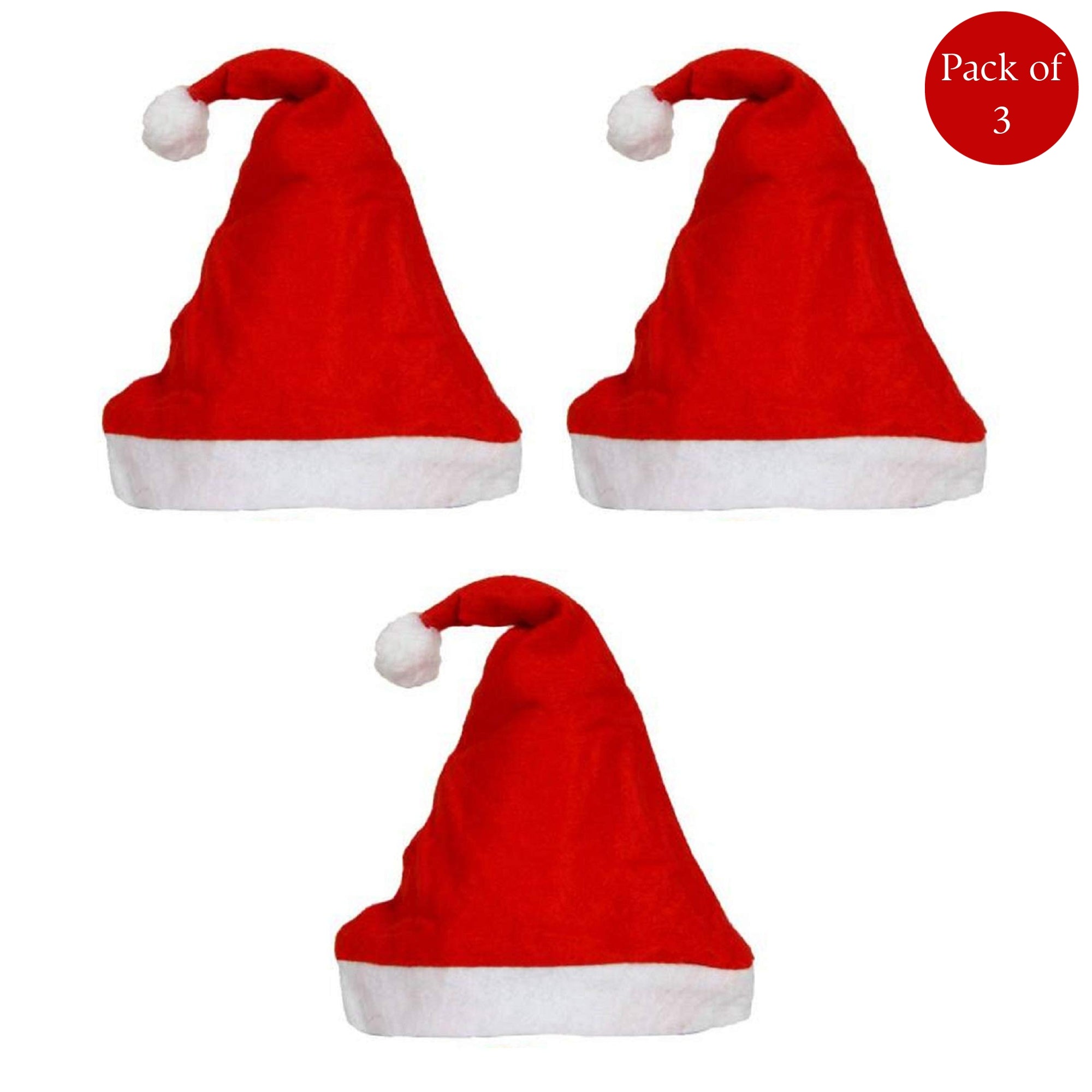 eCraftIndia Red and White Merry Christmas Hats, Santa Claus Caps for kids and Adults - Free Size XMAS Caps, Santa Claus Hats for Christmas, New Year, Festive Holiday Party (Set of 3) 1