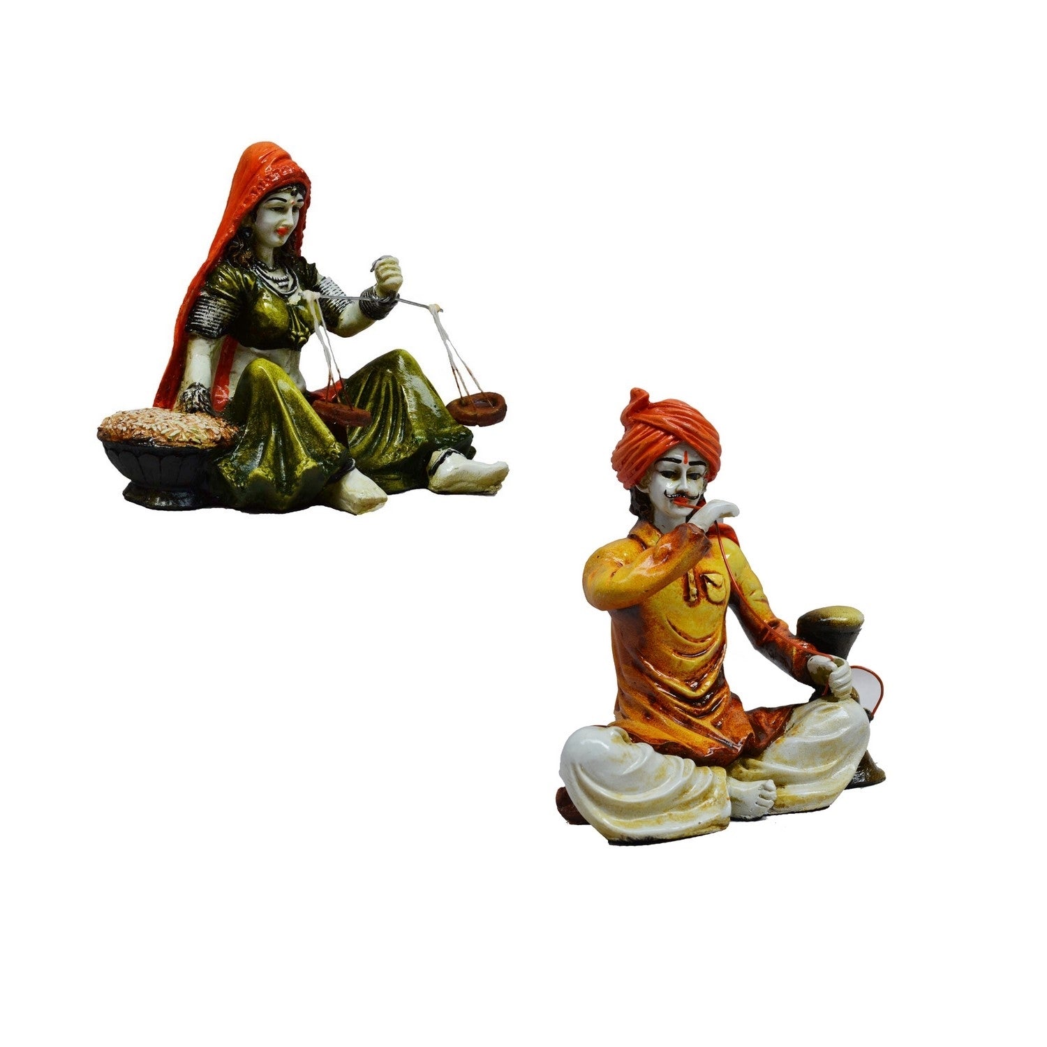 Combo of Rajasthani Hookah Man and Lady Statue 1