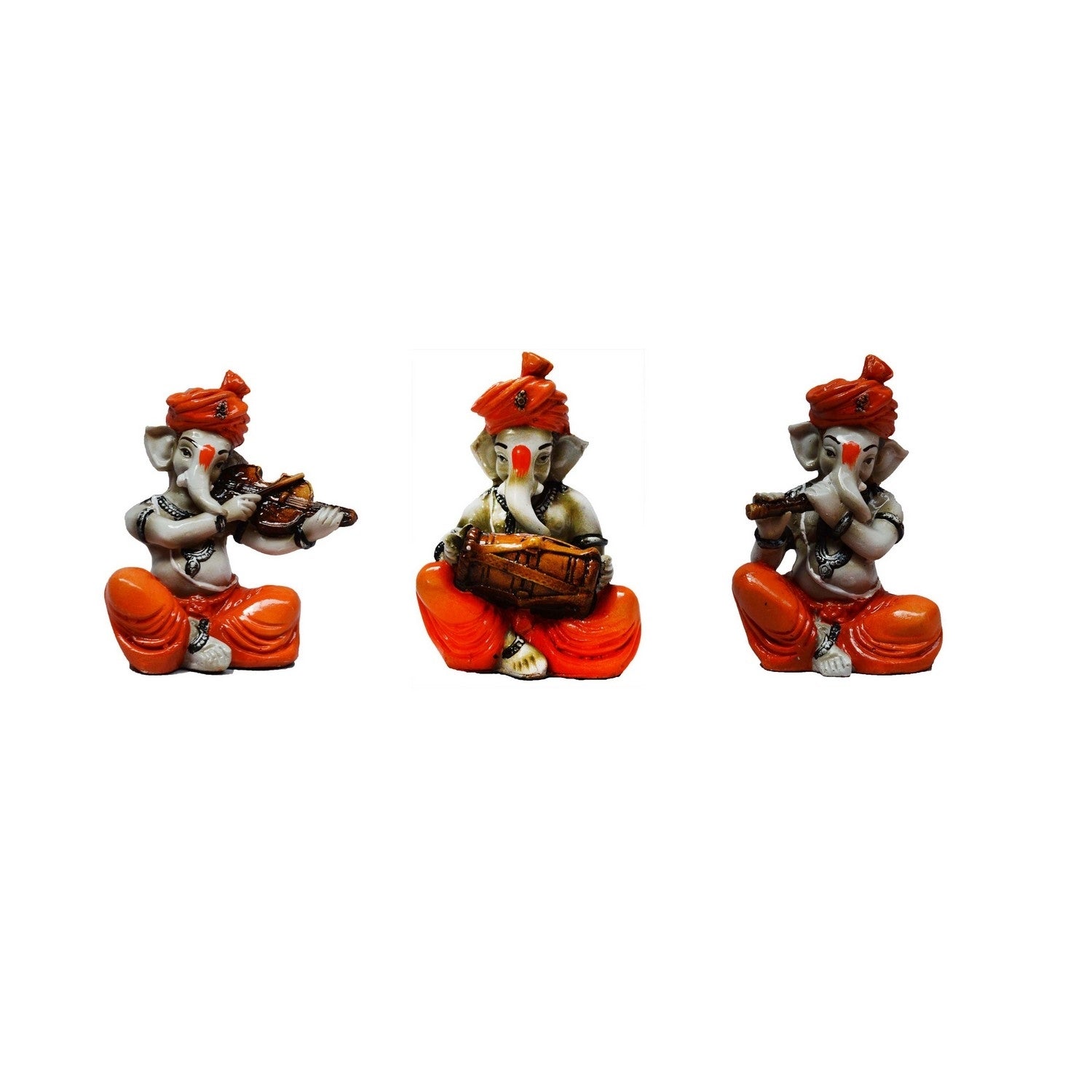 Set Of 3 Lord Ganesha Idols Playing Violen, Dholak, And Flute 1