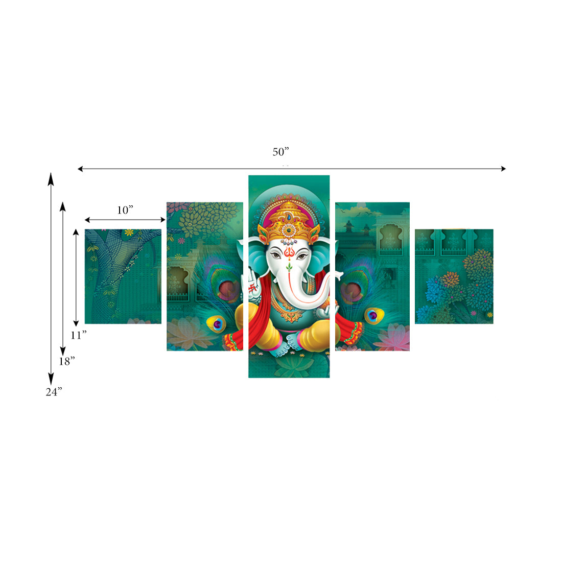 Set of 5 Lord Ganesha Premium Canvas Painting 2