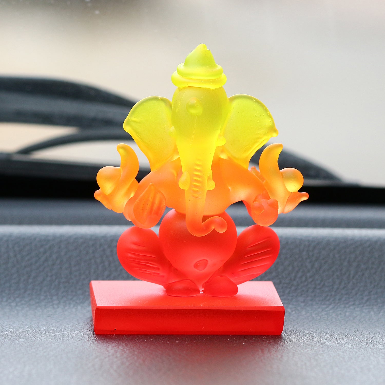 Yellow and Red Transparent Double Sided Crystal Ganesha Idol For Home, Office and Car Dashboard