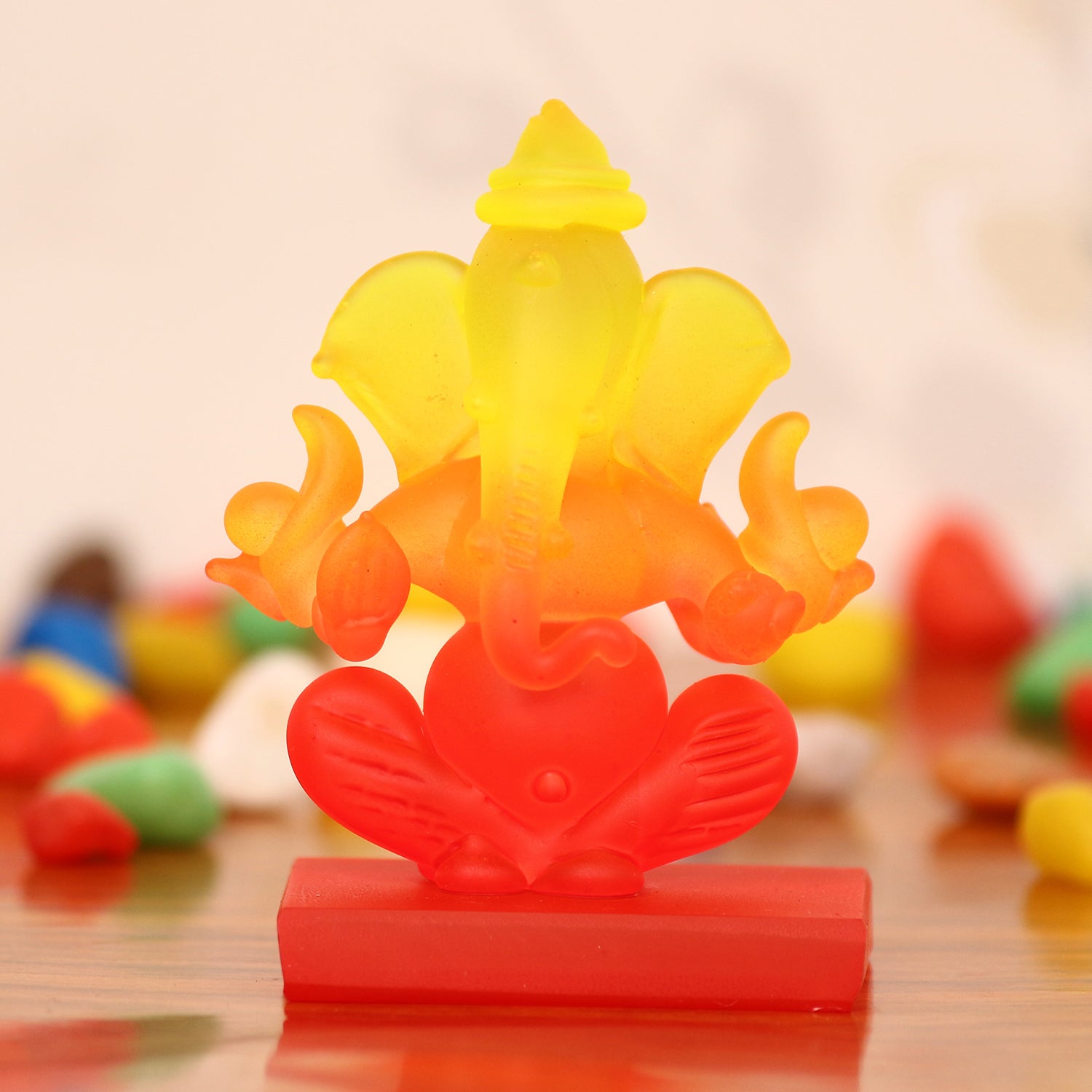 Yellow and Red Transparent Double Sided Crystal Ganesha Idol For Home, Office and Car Dashboard 1