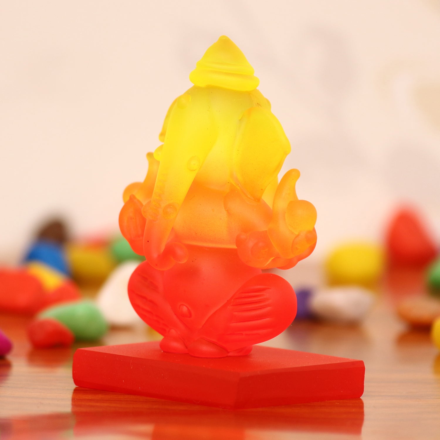 Yellow and Red Transparent Double Sided Crystal Ganesha Idol For Home, Office and Car Dashboard 2