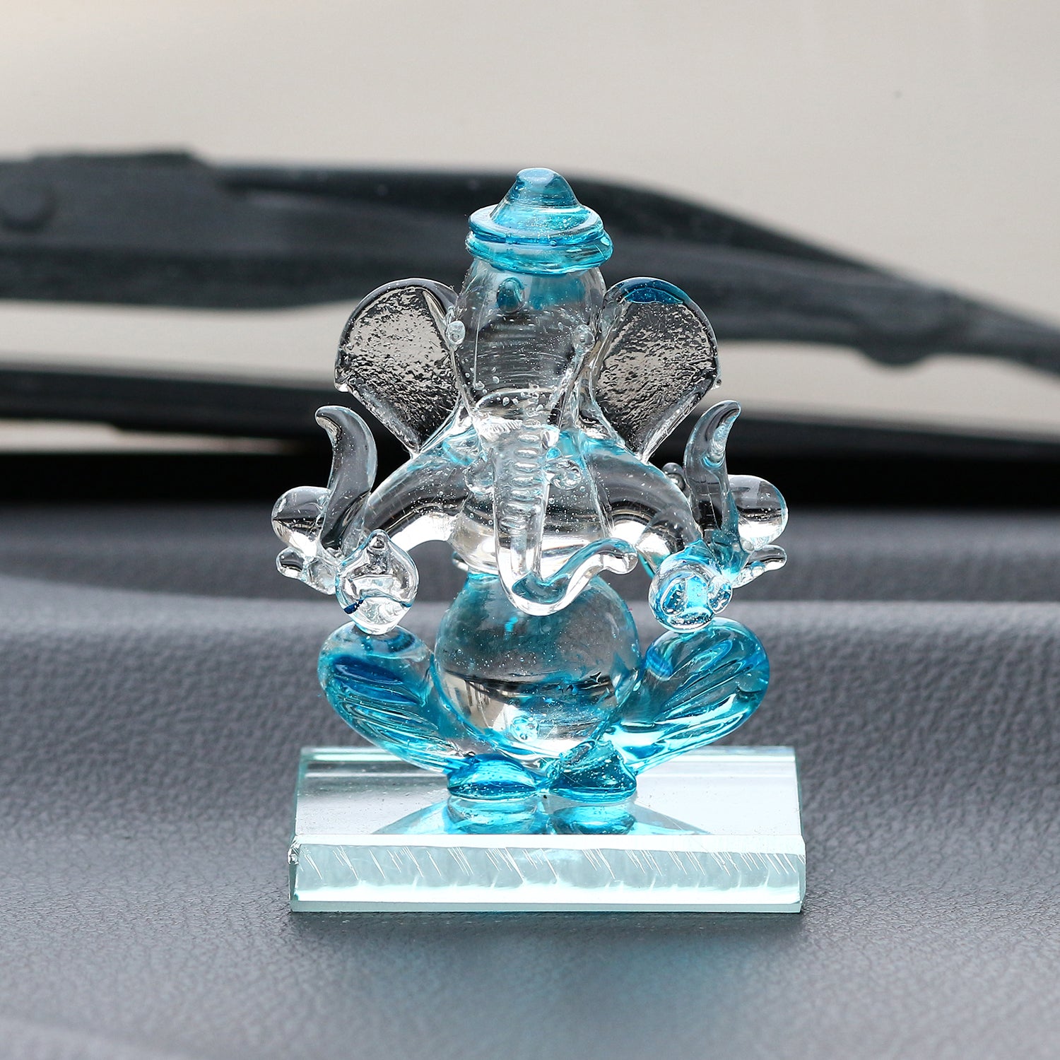Sky Blue Transparent Double Sided Crystal Ganesha Idol For Home, Office and Car Dashboard