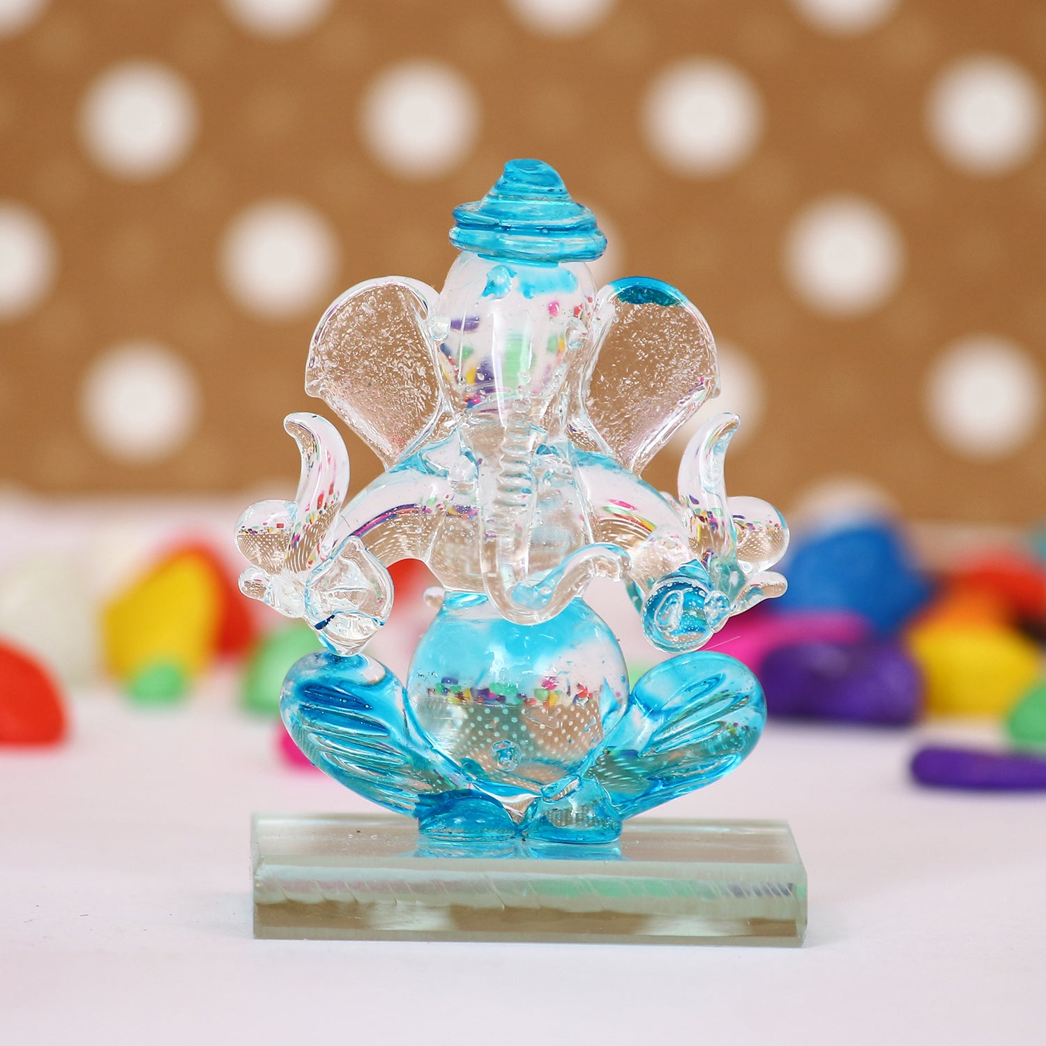 Sky Blue Transparent Double Sided Crystal Ganesha Idol For Home, Office and Car Dashboard 2