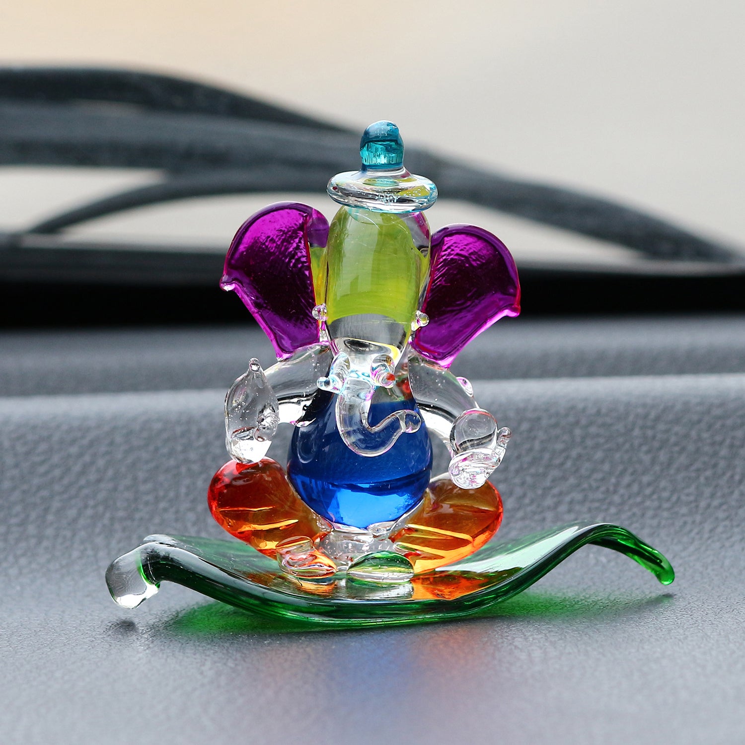 Multicolored and Transparent Double Sided Crystal Car Paan Ganesha Showpiece