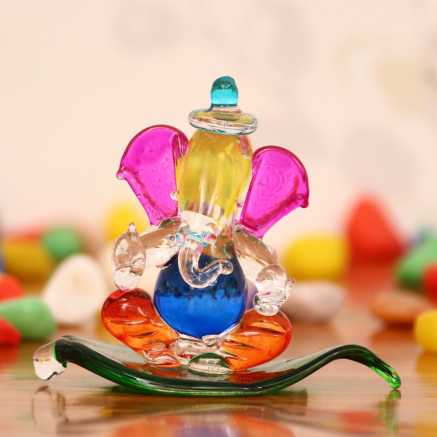 Multicolored and Transparent Double Sided Crystal Car Paan Ganesha Showpiece 1