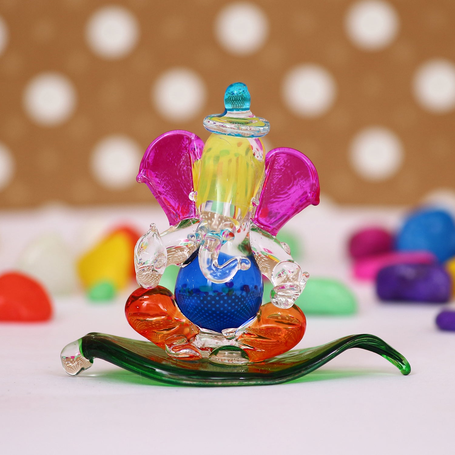 Multicolored and Transparent Double Sided Crystal Car Paan Ganesha Showpiece 2
