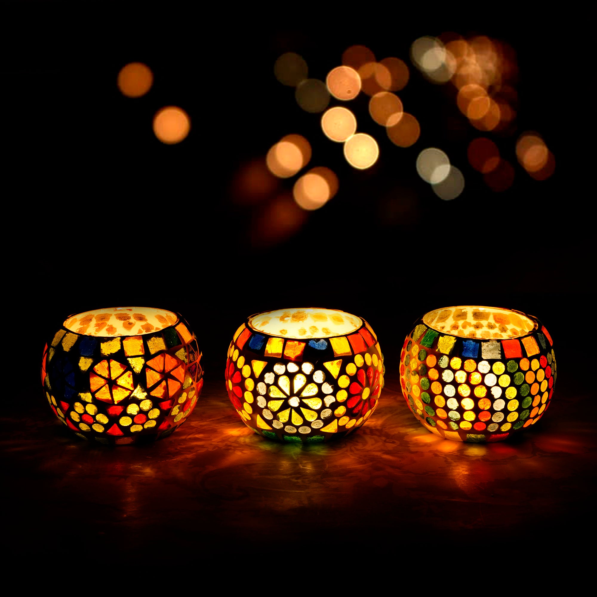 Set of 3 Mosaic Glass Decorative tea light candle holders