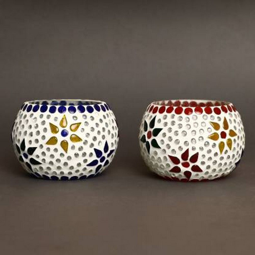 Set of 4 Mosaic Glass Decorative tea light candle holder( Blue and Red ) 2