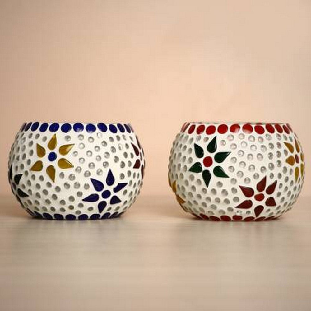 Set of 4 Mosaic Glass Decorative tea light candle holder( Blue and Red ) 4