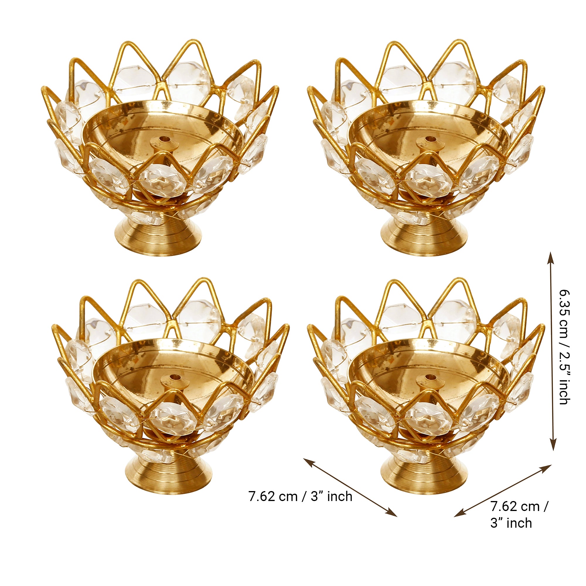 White and Gold Set of 4 Lotus Shape Crystal tea light holder 3