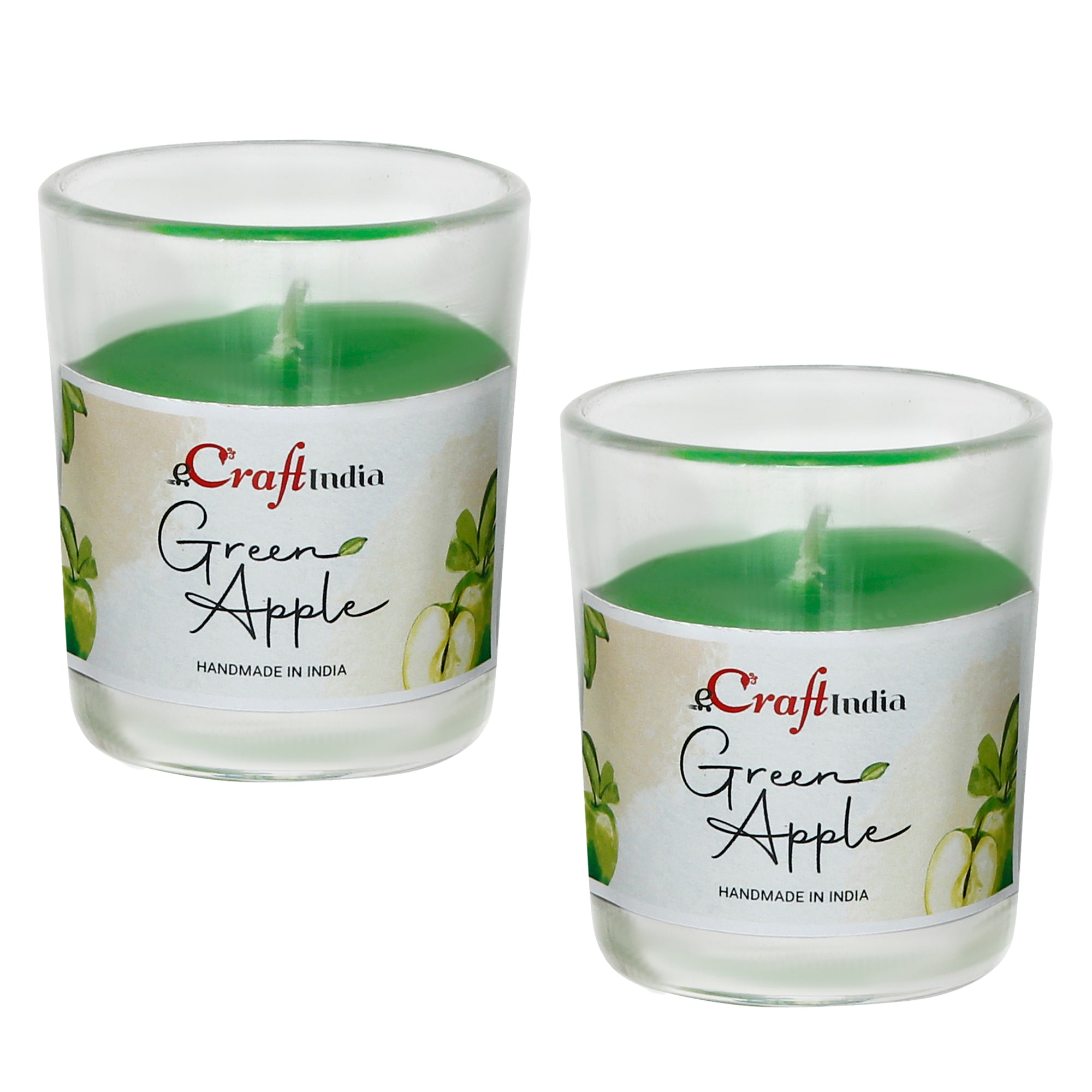 Set of 2 Green Apple Scented Glass Candle 2