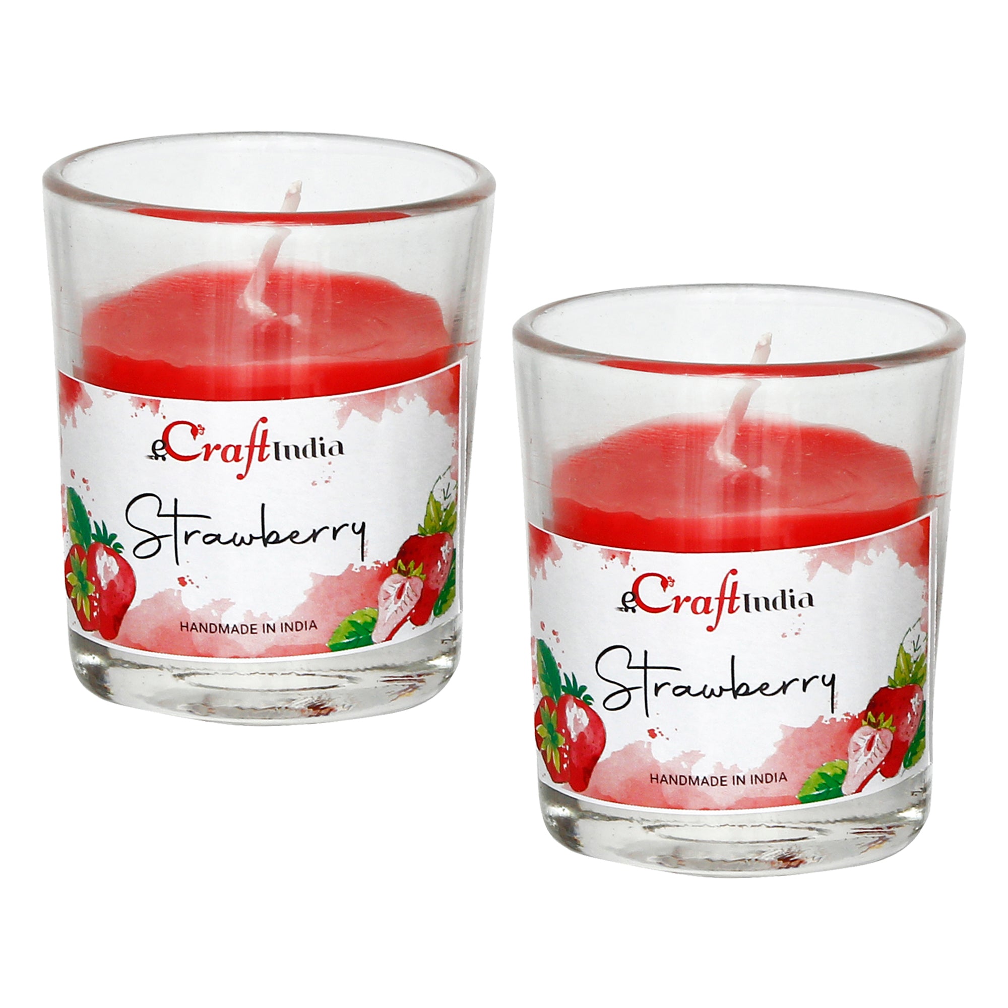 Set of 2 Strawberry Scented Glass Candle 2