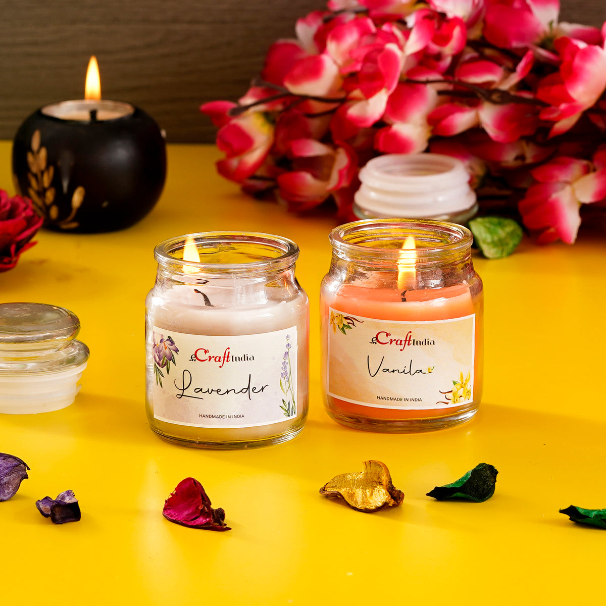 Set of 2 Lavender and Vanilla Scented Jar Candle - eCraftIndia Online