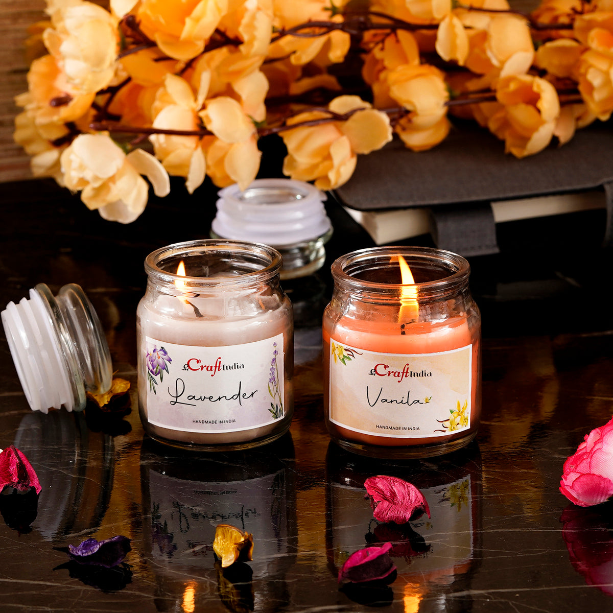 Set of 2 Lavender and Vanilla Scented Jar Candle - eCraftIndia Online