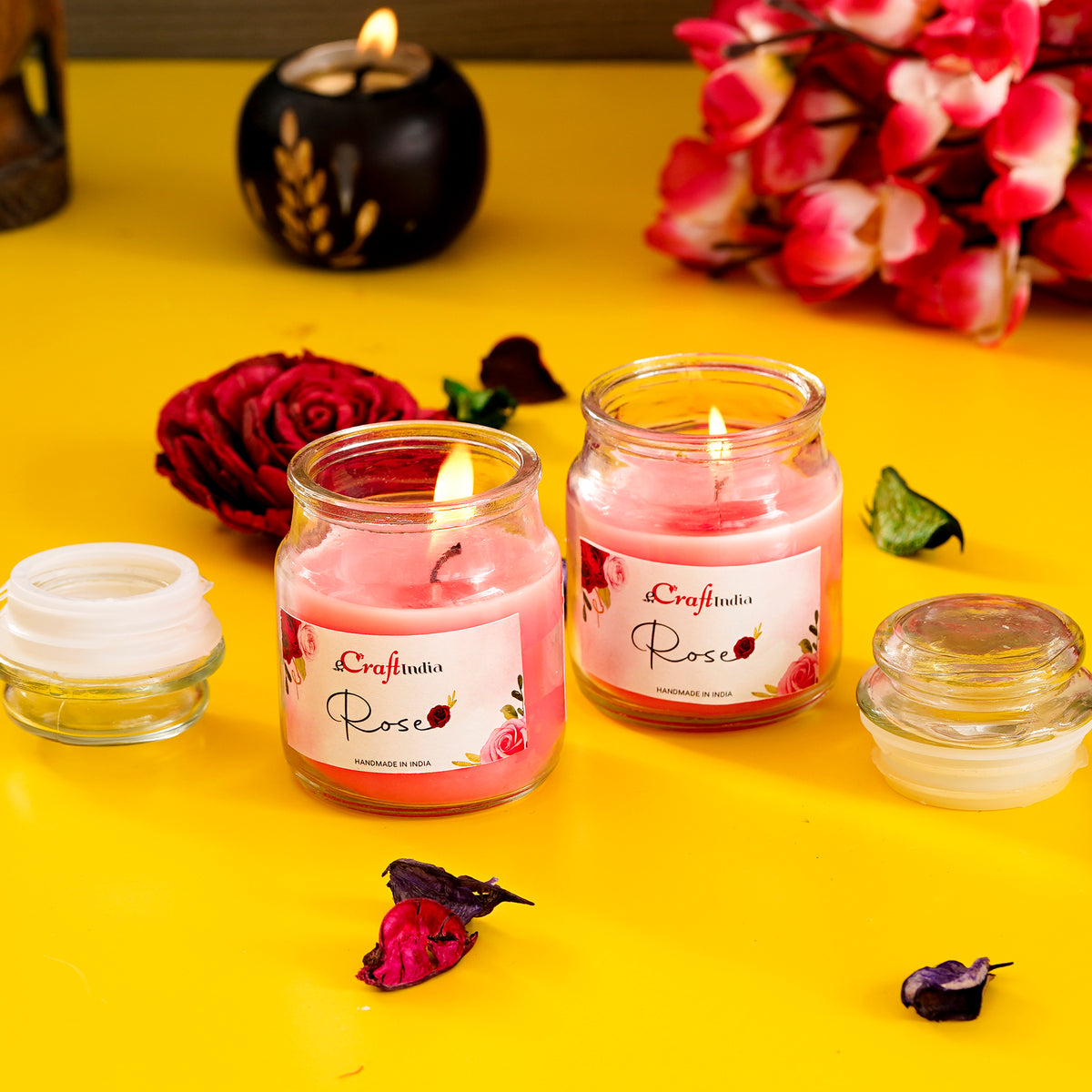 Set of 2 Rose Scented Jar Candle - eCraftIndia Online