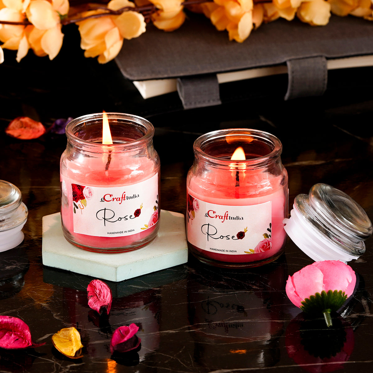 Set of 2 Rose Scented Jar Candle - eCraftIndia Online