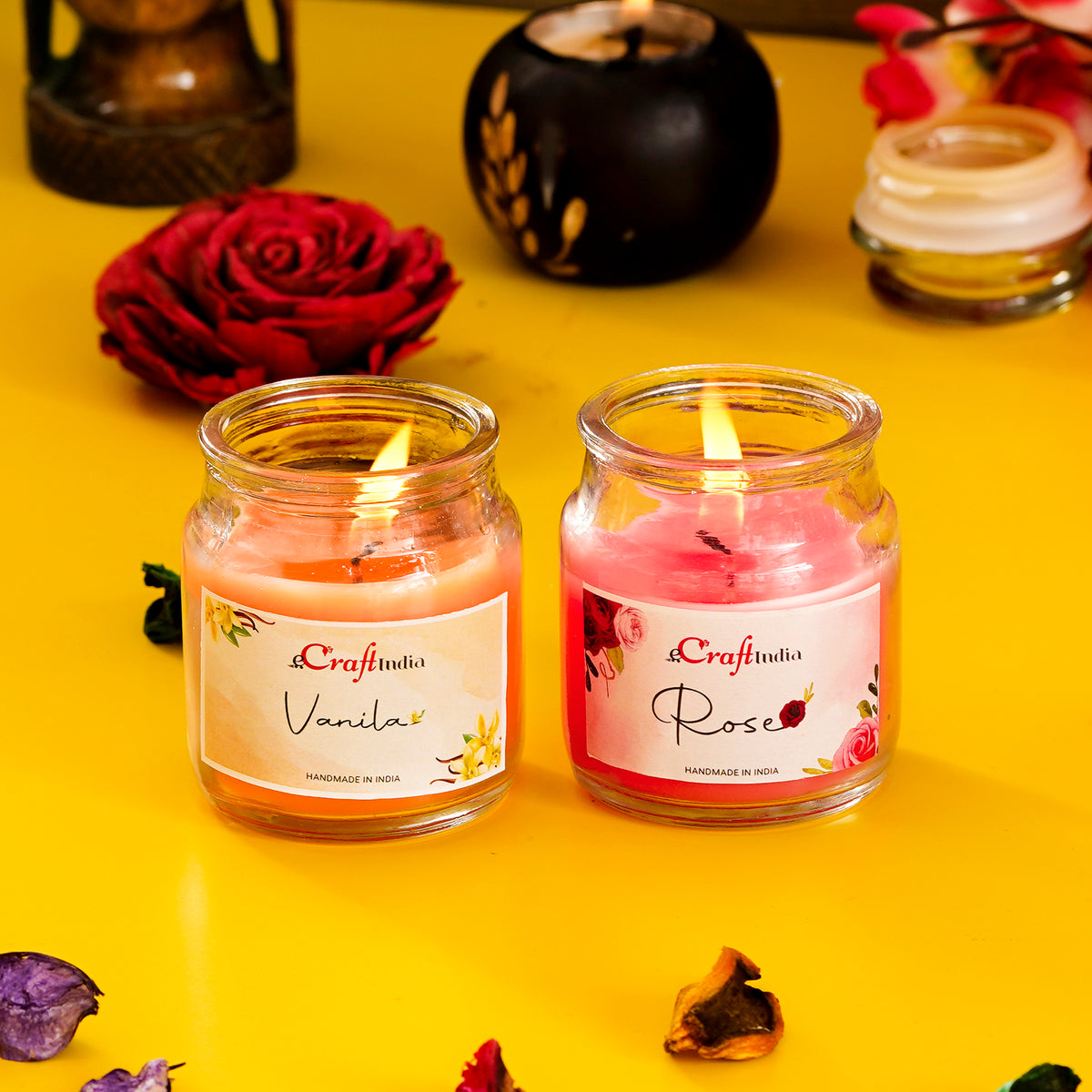 Set of 2 Rose and Vanilla Scented Jar Candle - eCraftIndia Online