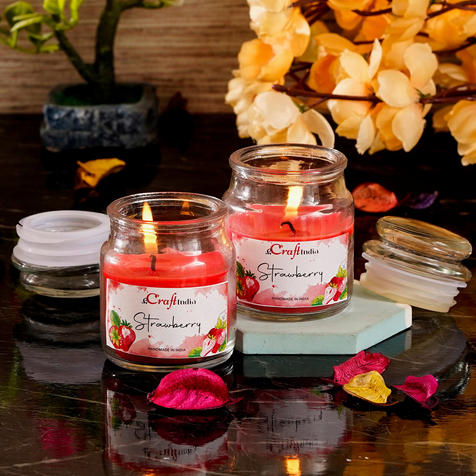 Set of 2 Strawberry Scented Jar Candle