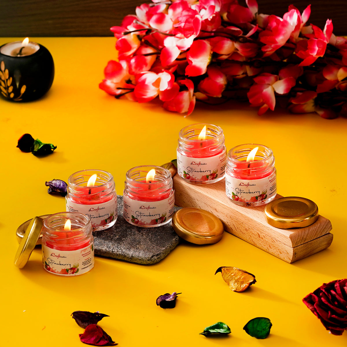 Set of 5 Strawberry Scented MiniJar Candle - eCraftIndia Online
