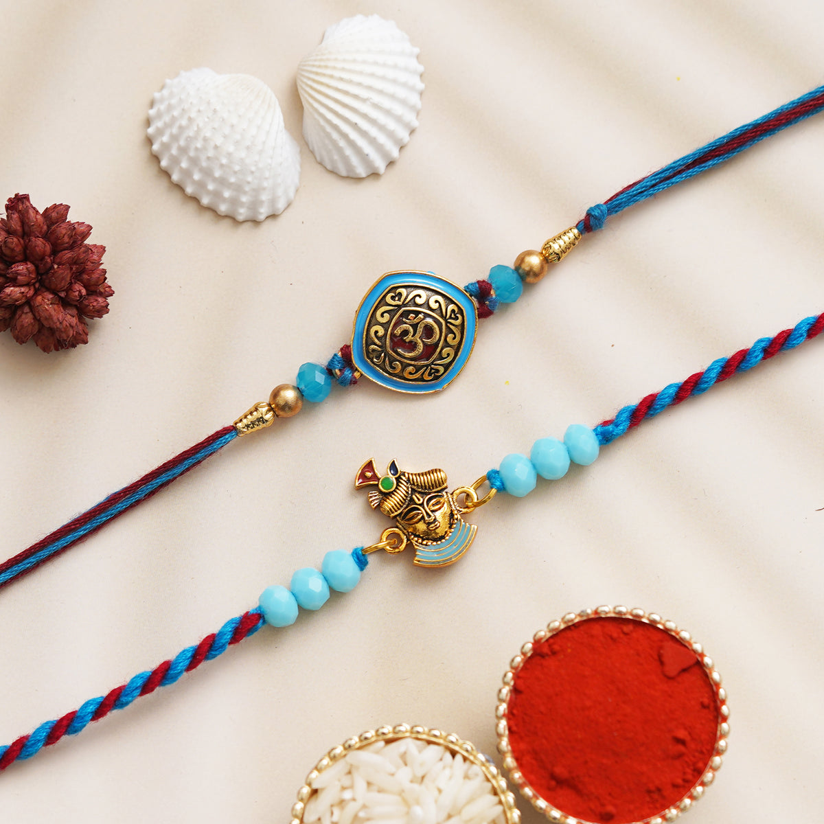 Tanaira Evil Eye Rakhi Set - Designer Rakhi For Brother & Bhabhi, Includes Roli Chawal Pack, Set Of 3