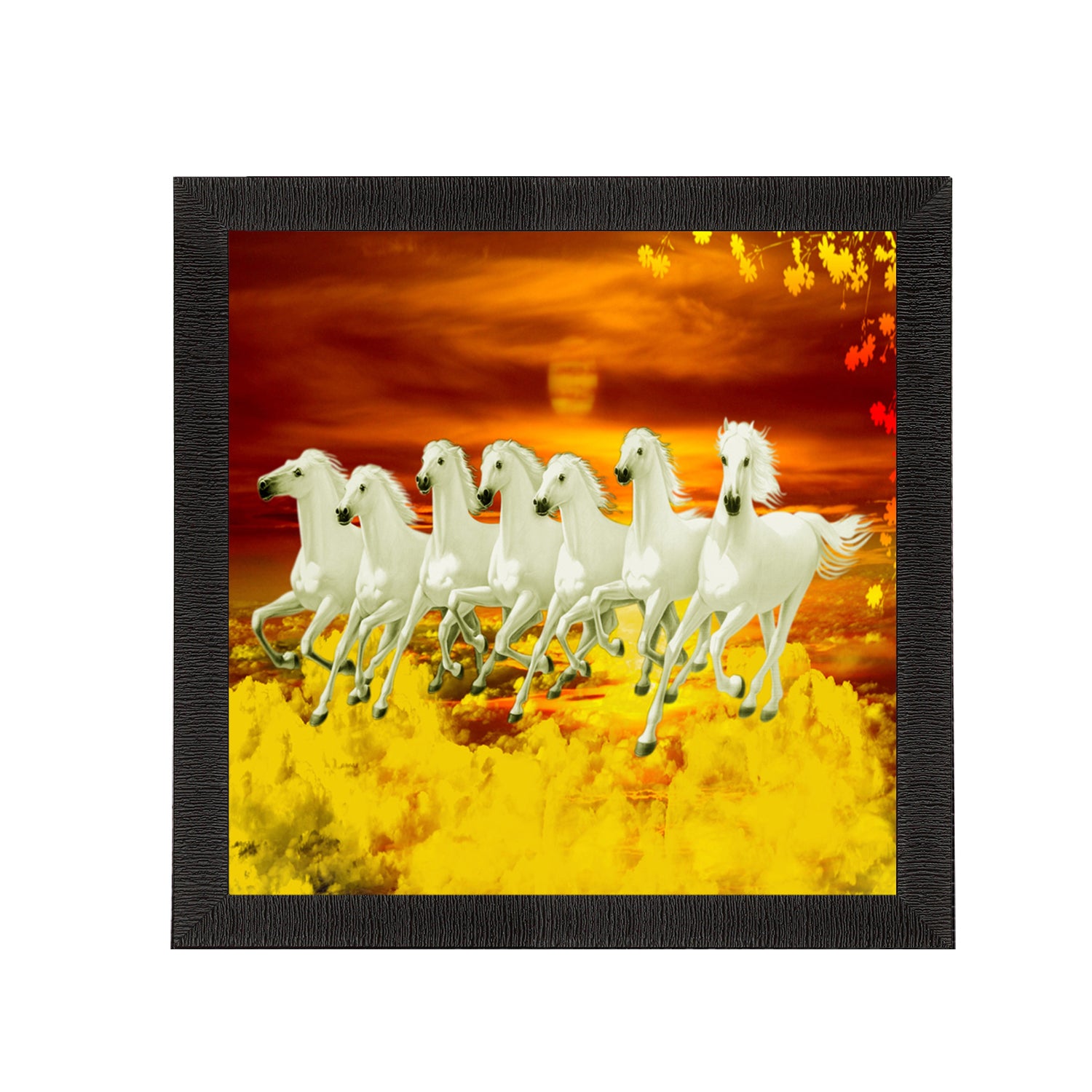 Seven White Running Horses Painting Digital Printed Animal Wall Art