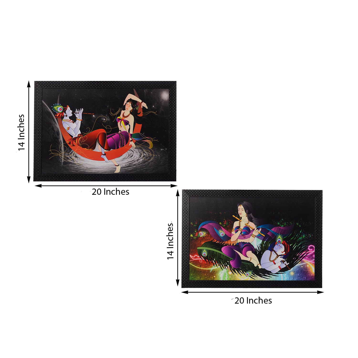 Set of 2 Radha Krishna Satin Matt Texture UV Art Painting 2