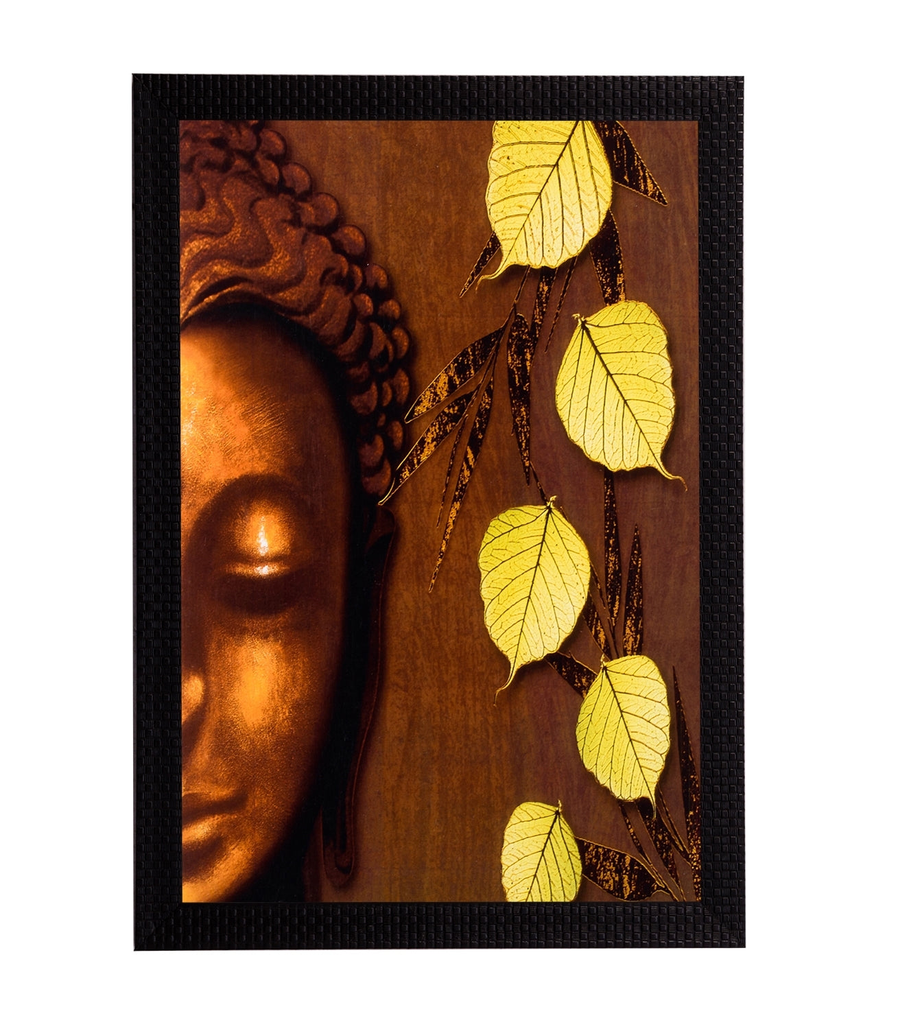 Lord Buddha & Leaves Satin Matt Texture UV Art Painting