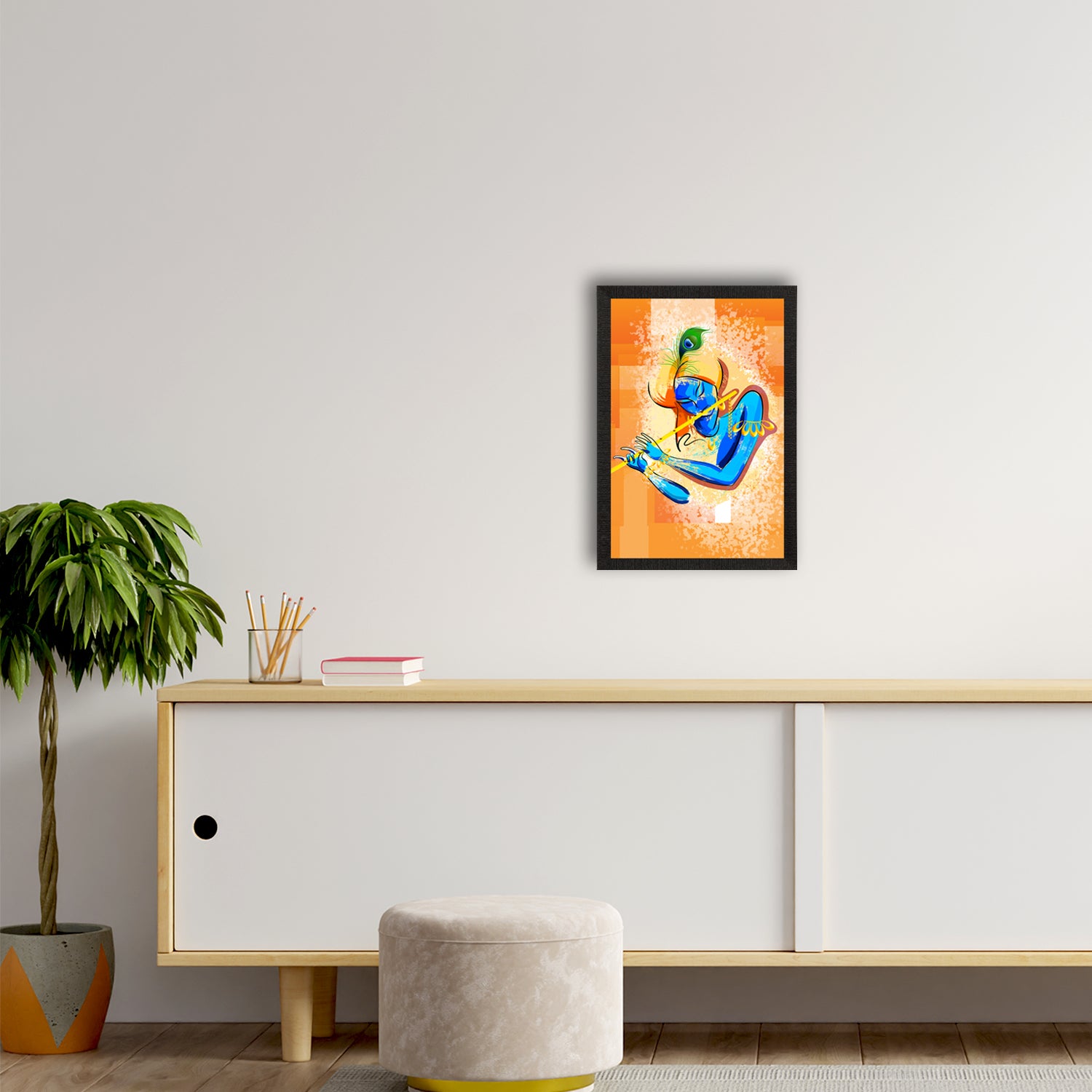 Lord Krishna Playing Flute Painting Digital Printed Religious Wall Art 2