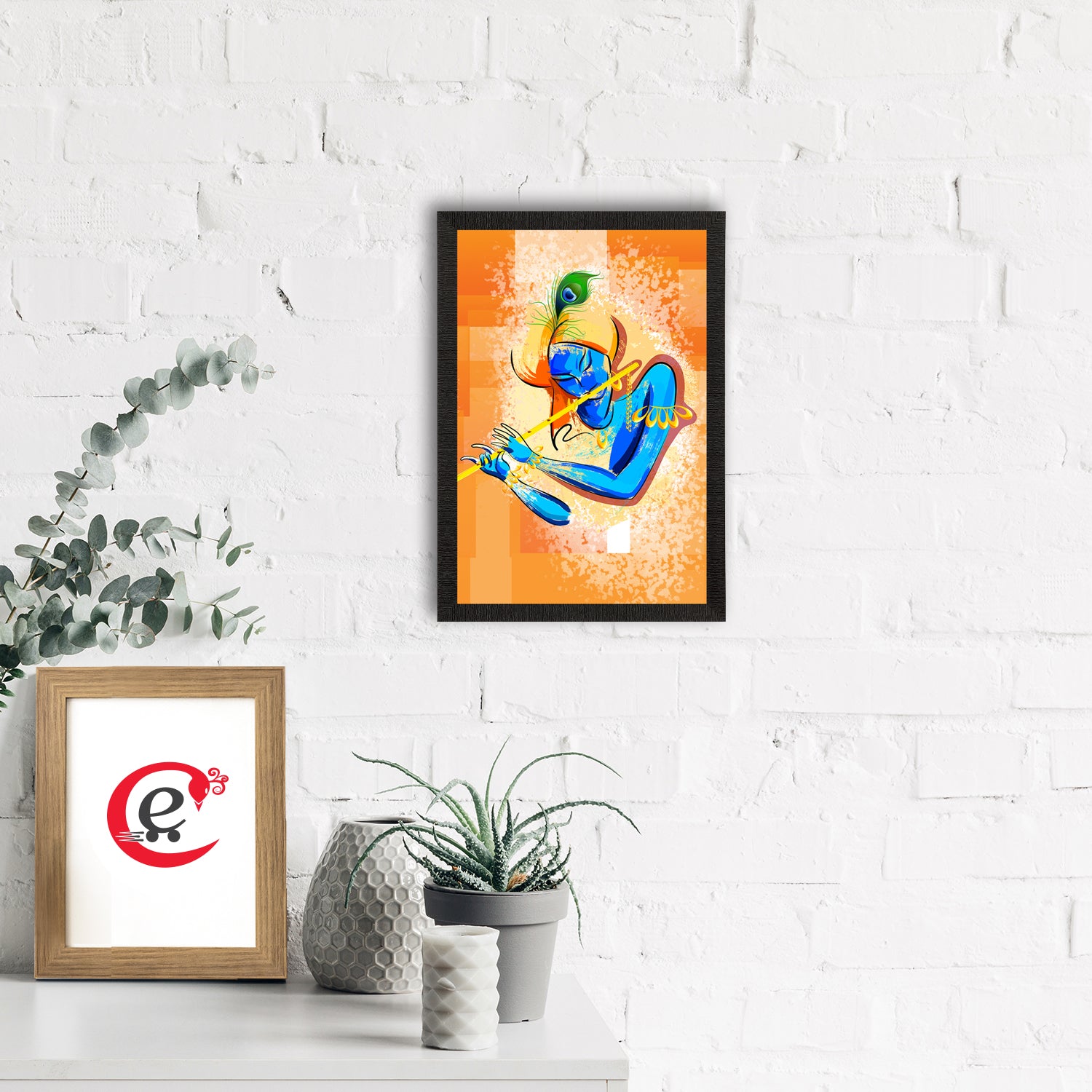 Lord Krishna Playing Flute Painting Digital Printed Religious Wall Art 1