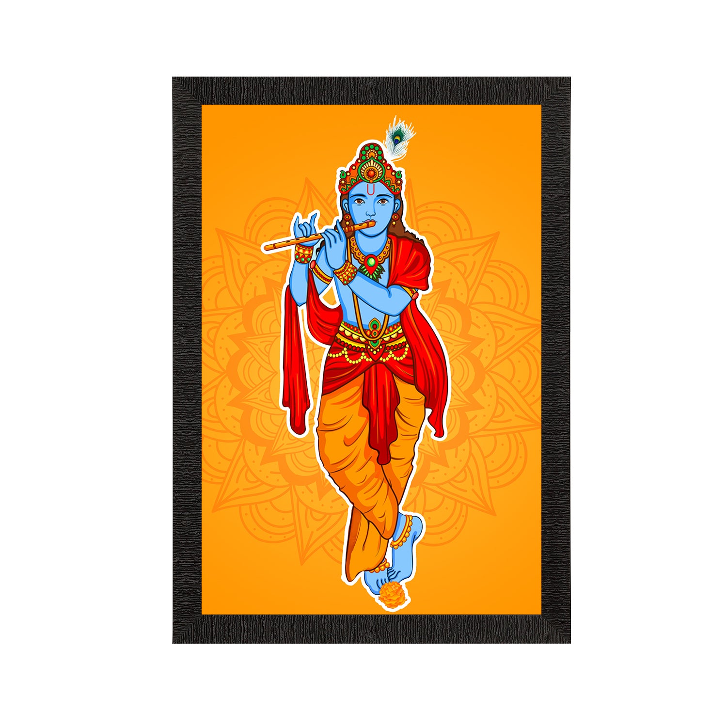 Standing Lord Krishna Painting Digital Printed Religious Wall Art