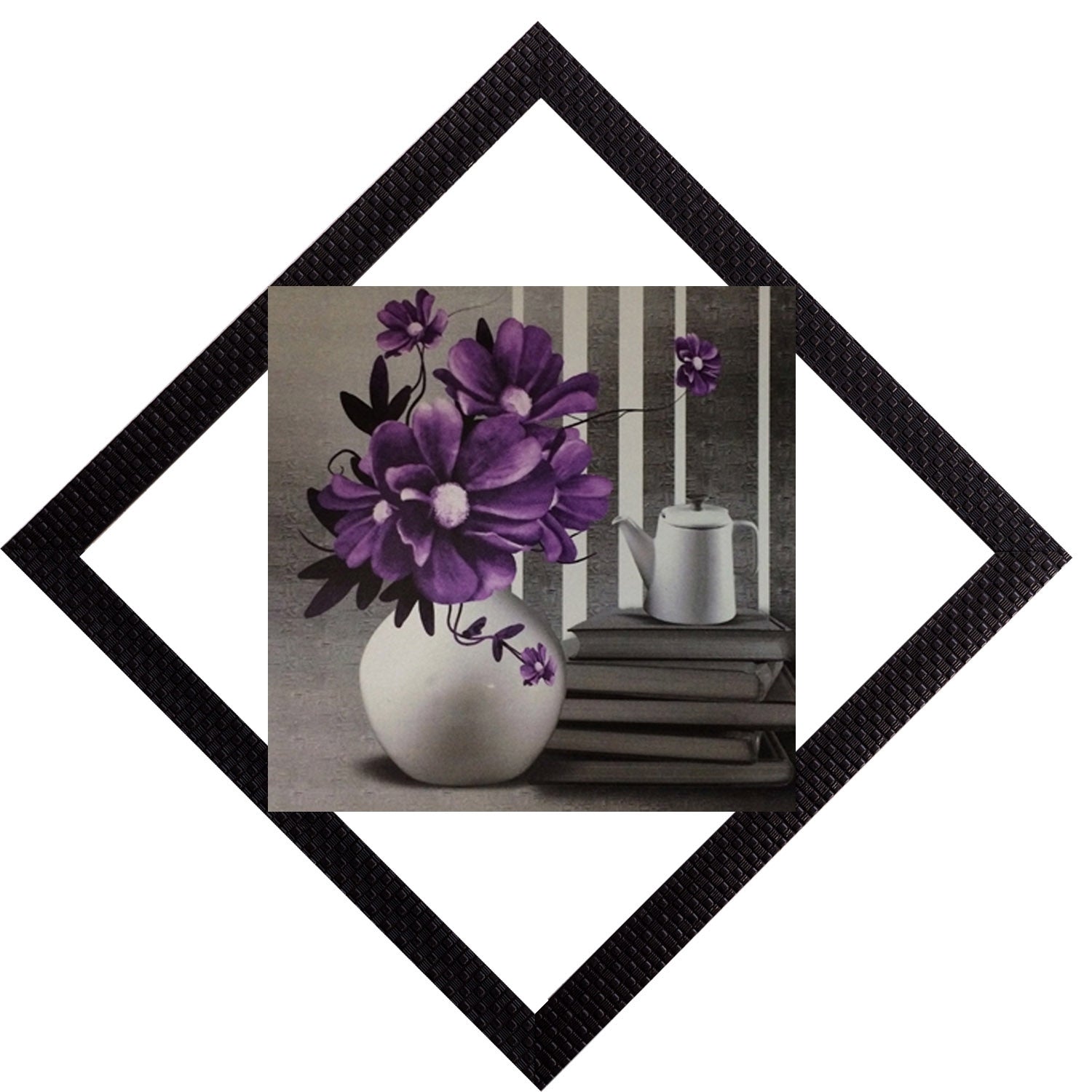Vase & Purple Flowers Satin Matt Texture UV Art Painting