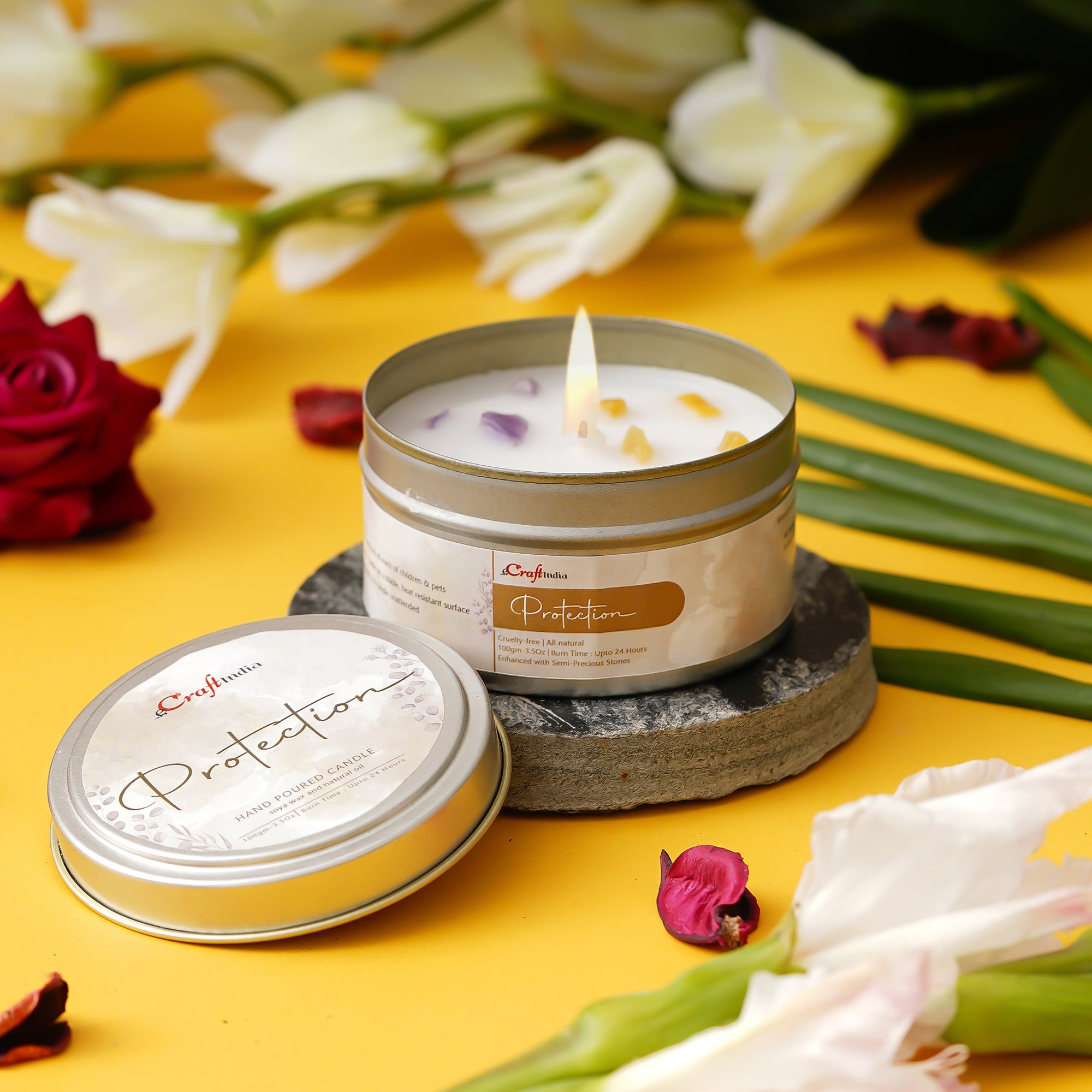 eCraftIndia The Scented Gift Box - Set of 3 Jars Super Calm, Lemon Grass, Protection Hand Poured Soya Wax Candles 5