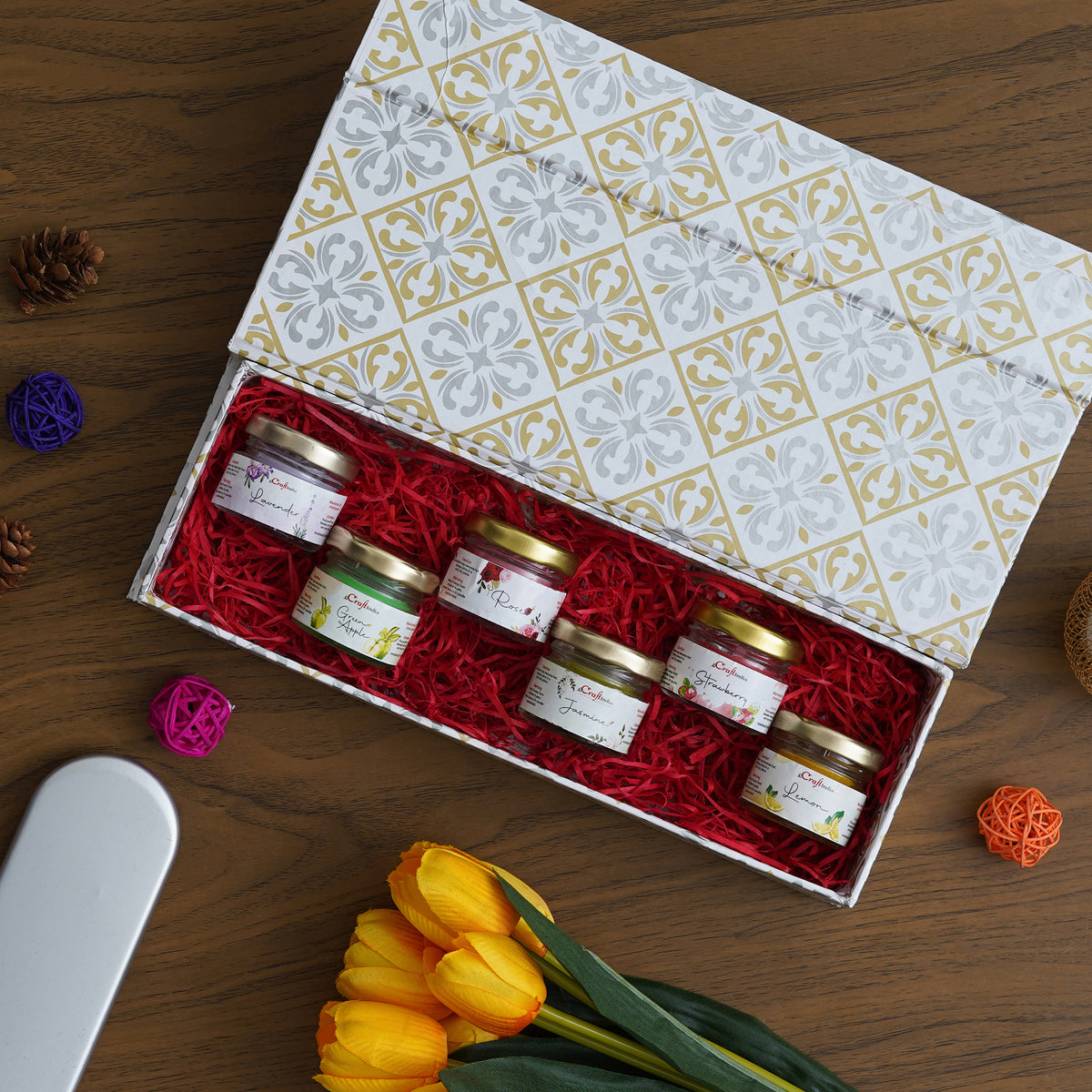 eCraftIndia The Mini Jar Gift Box Set of 6 Lavender, Green Apple, Ro