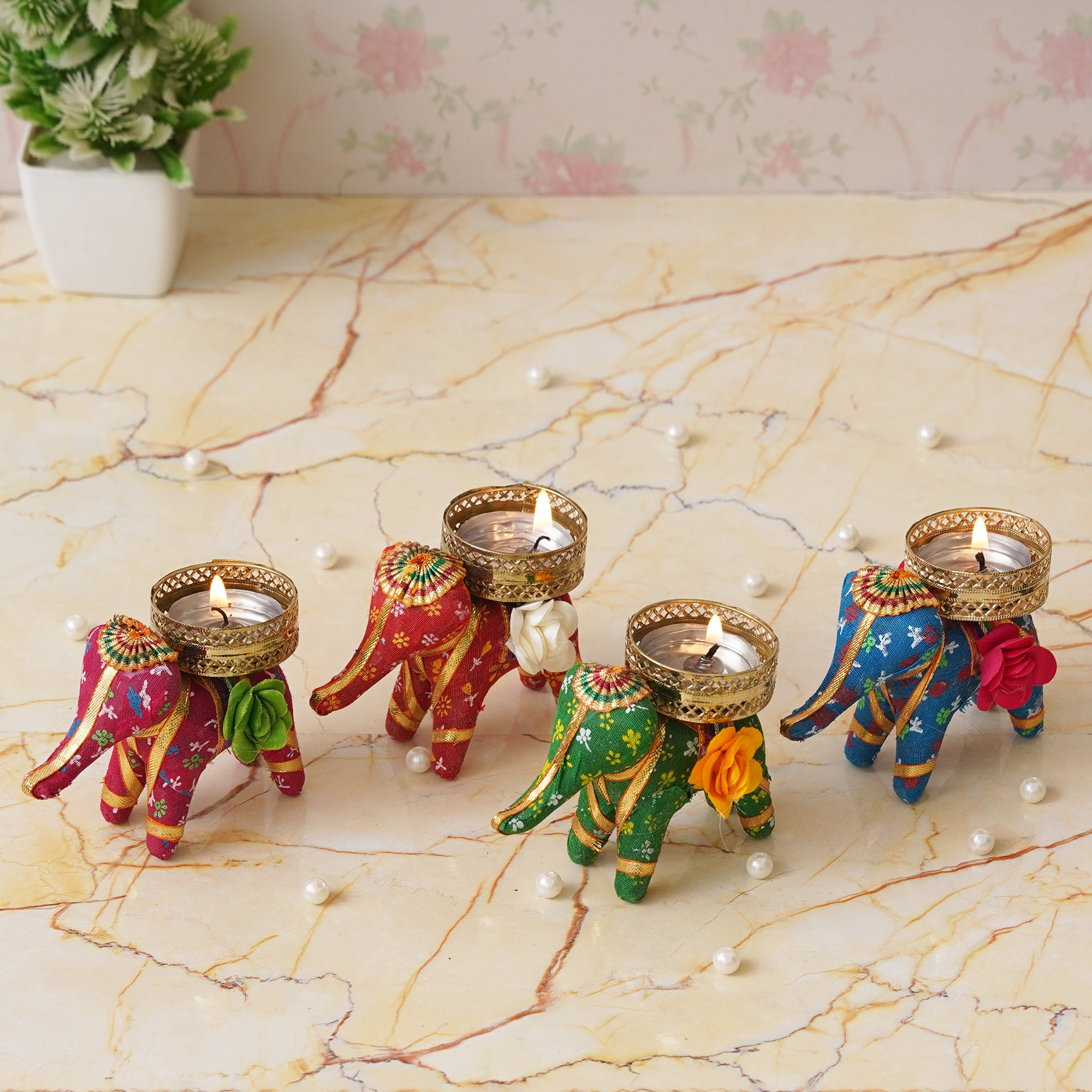eCraftIndia Set of 4 Multicolor Elephant Shaped Tea Light Candle Holders 1