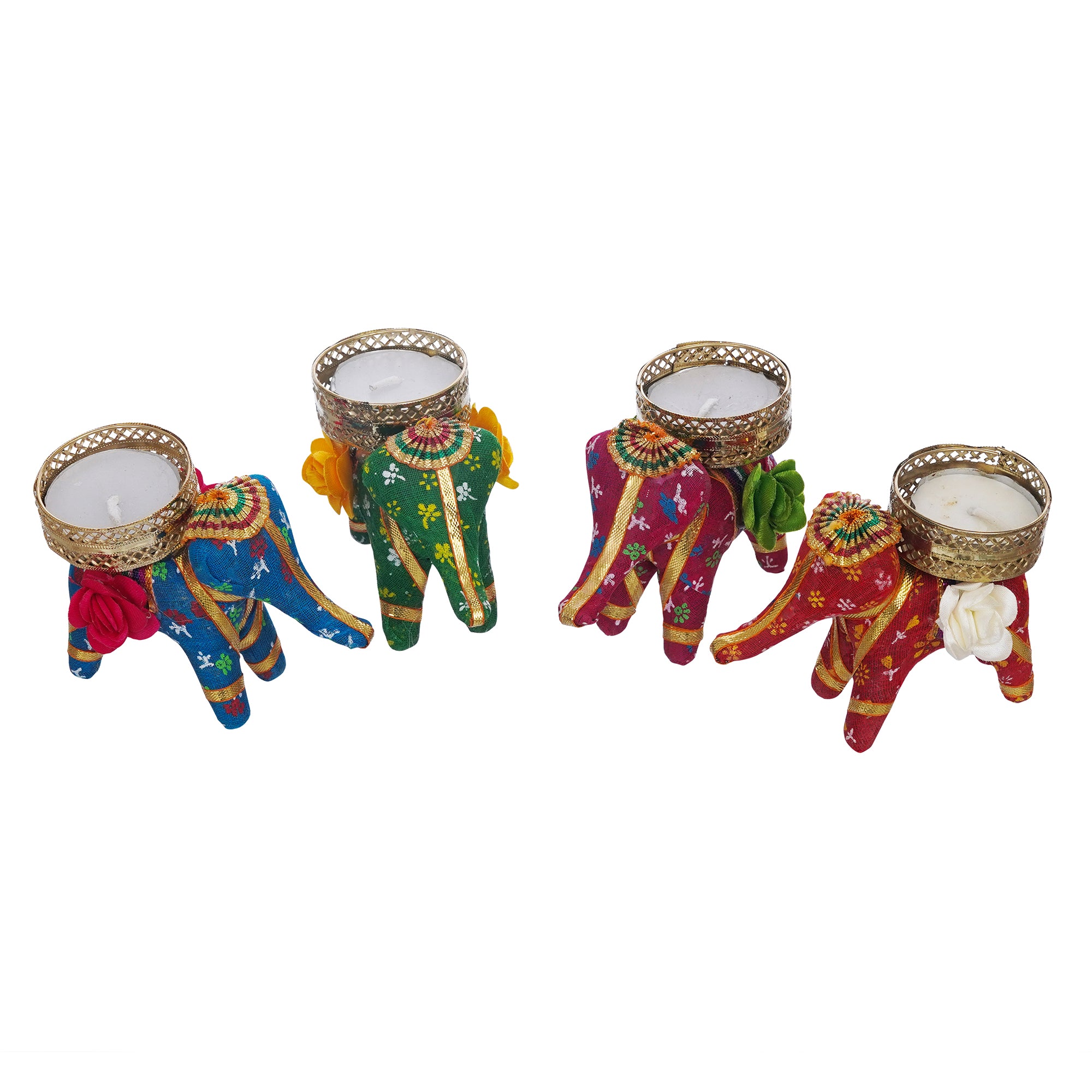 eCraftIndia Set of 4 Multicolor Elephant Shaped Tea Light Candle Holders 2