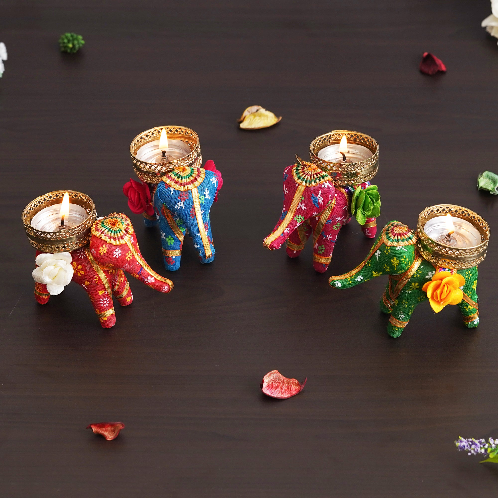 eCraftIndia Set of 4 Multicolor Elephant Shaped Tea Light Candle Holders 4