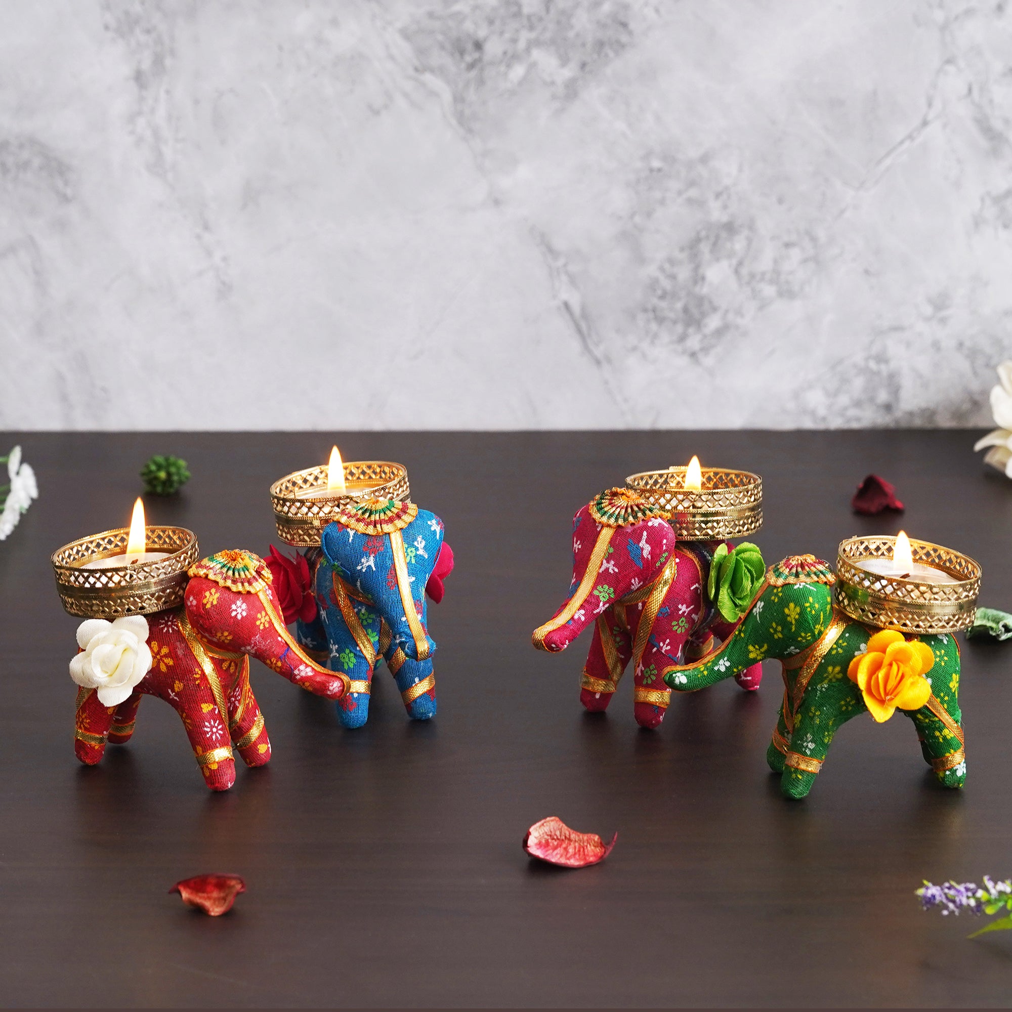 eCraftIndia Set of 4 Multicolor Elephant Shaped Tea Light Candle Holders 5