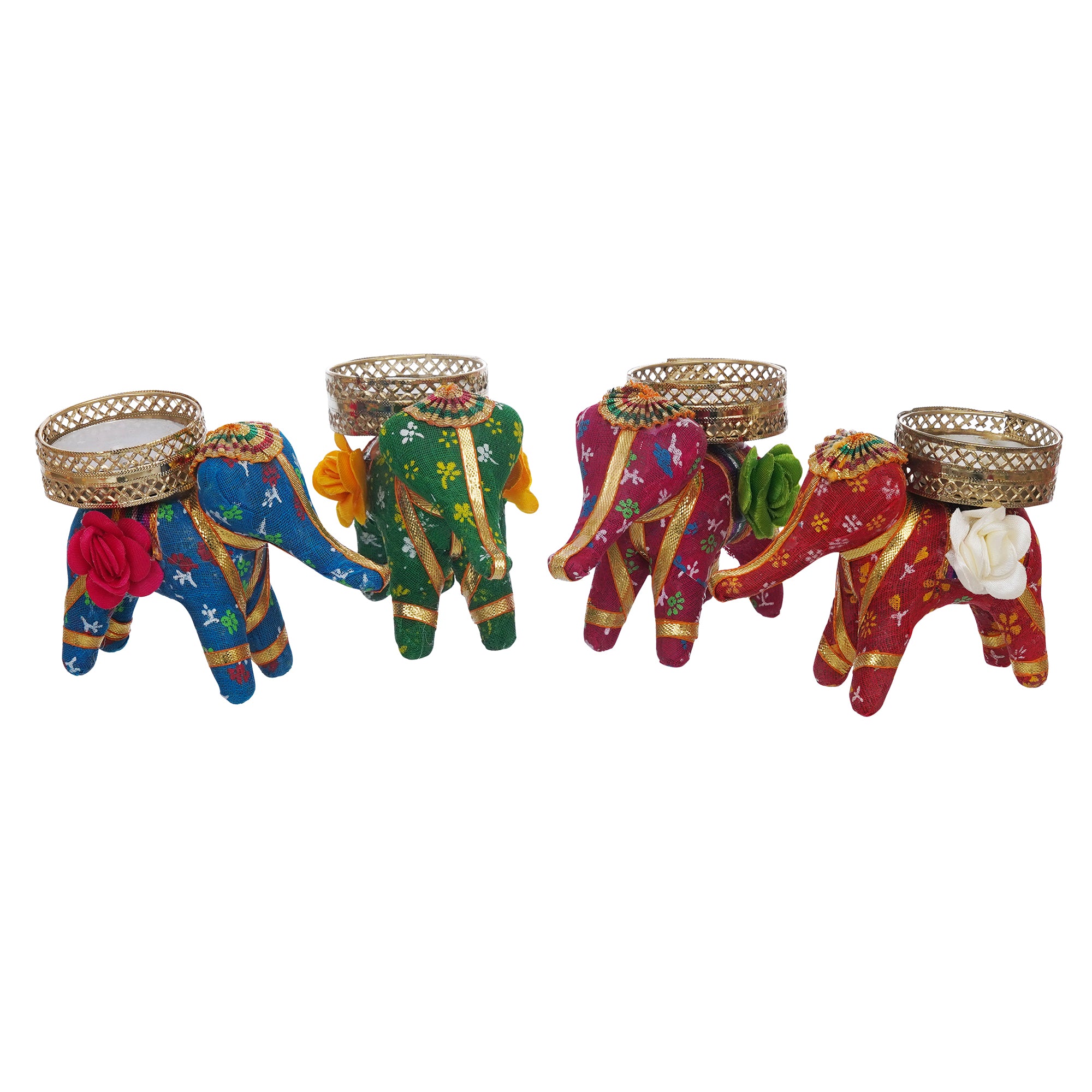 eCraftIndia Set of 4 Multicolor Elephant Shaped Tea Light Candle Holders 6
