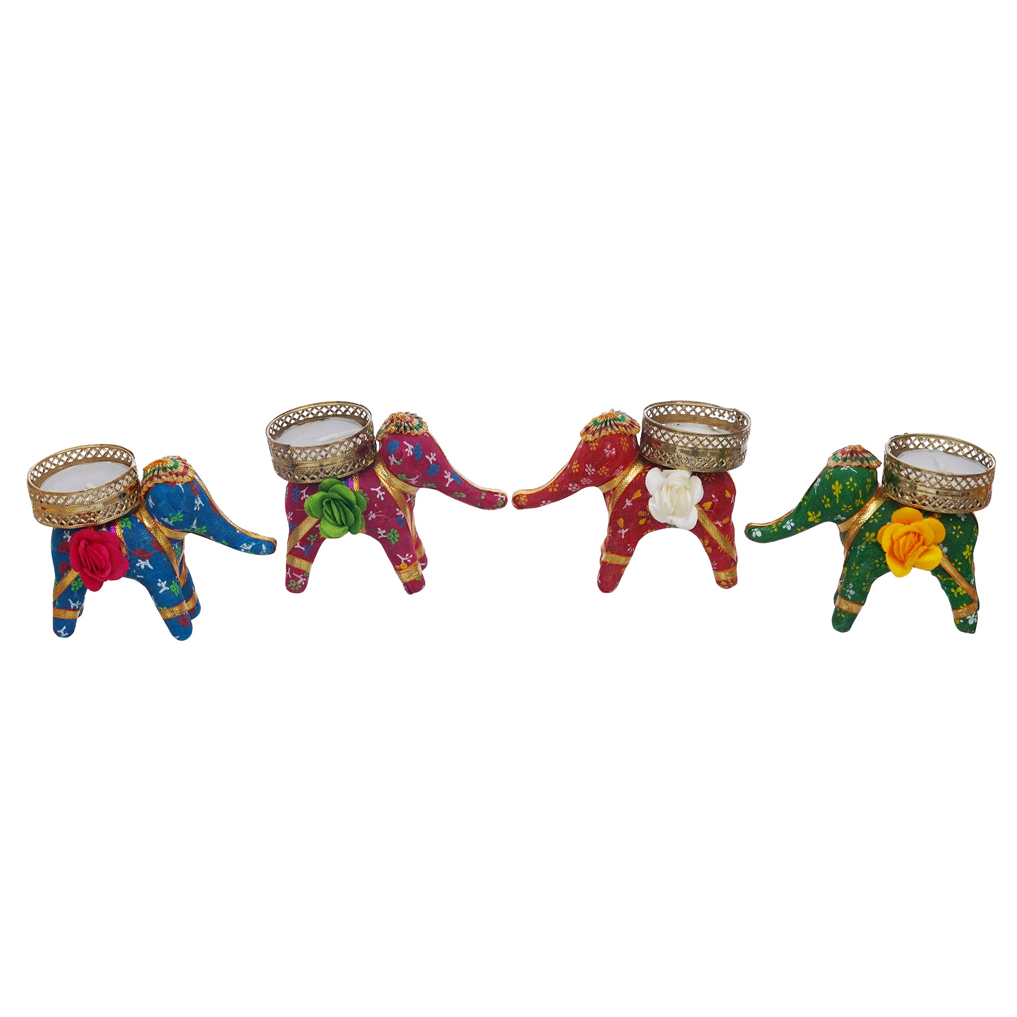 eCraftIndia Set of 4 Multicolor Elephant Shaped Tea Light Candle Holders 7