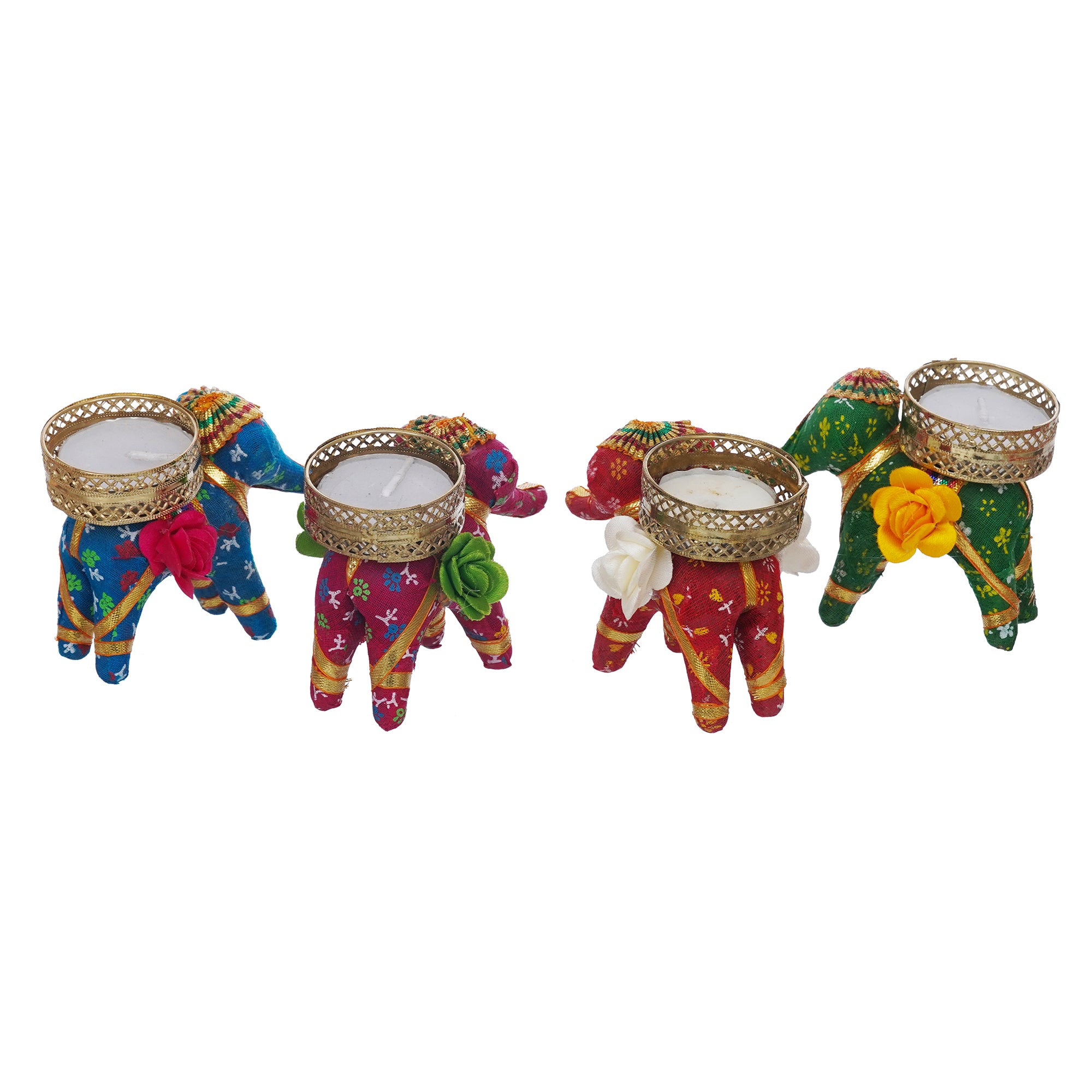 eCraftIndia Set of 4 Multicolor Elephant Shaped Tea Light Candle Holders 8