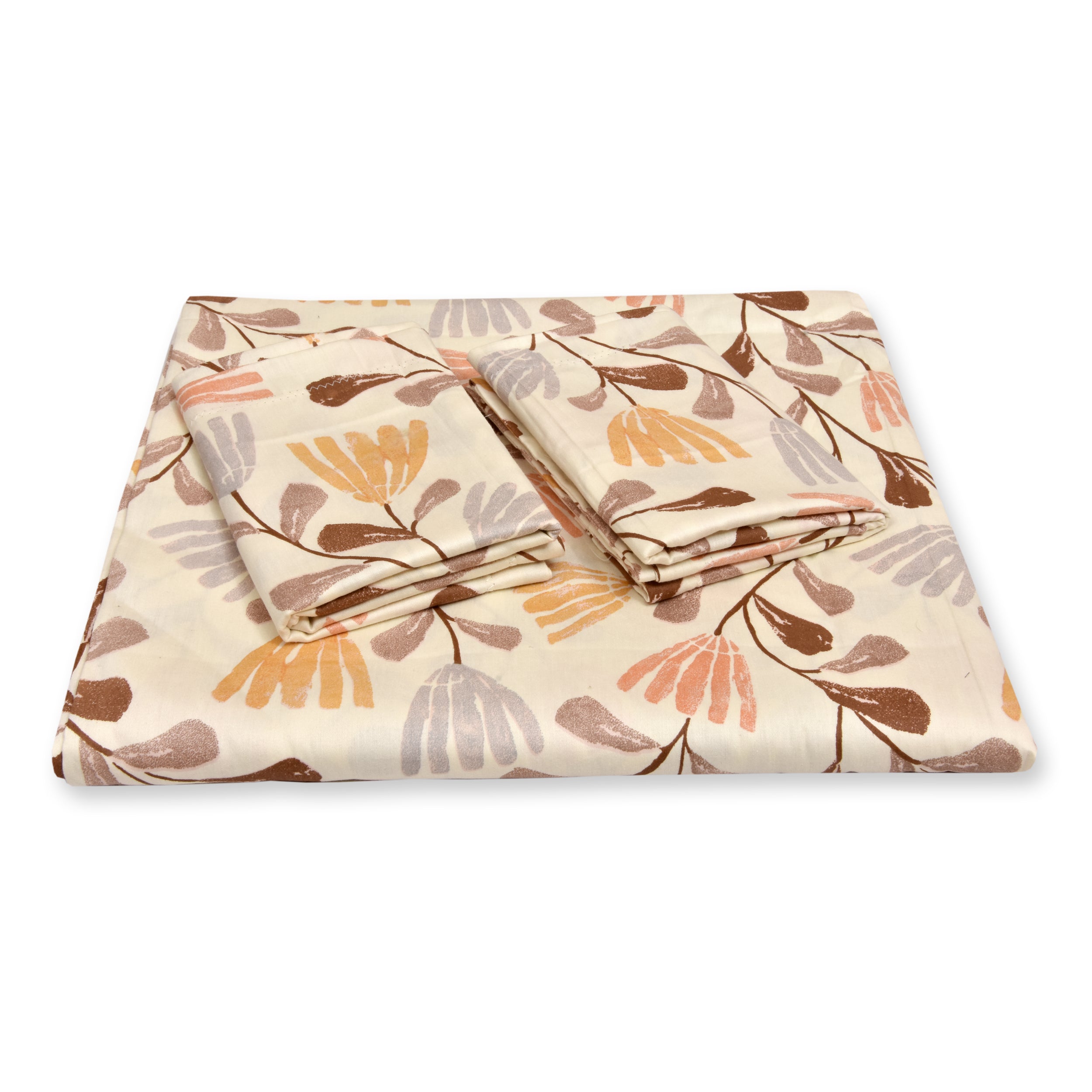 250 TC Pure Cotton Floral Print Premium Double Bed Bedsheet (100 In x 108 In) with 2 pillow cover - Beige, Brown and Orange 3